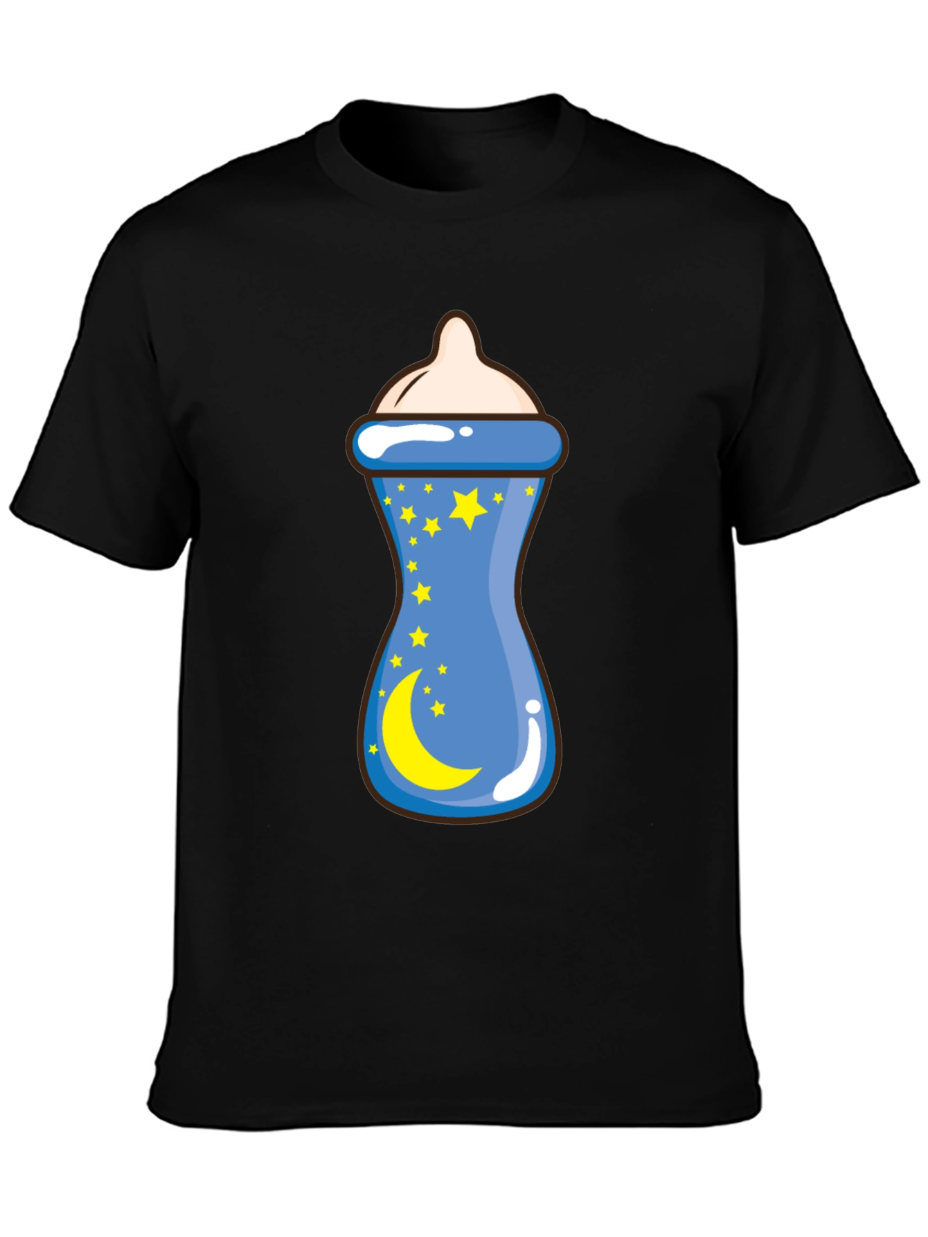 Baby Bottle Moon Stars Graphic Black T-Shirt