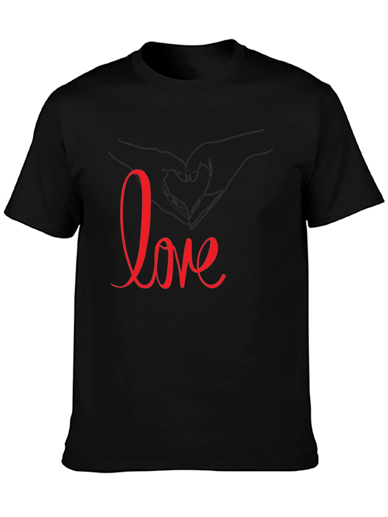Love Heart Hands Graphic Tee - Black Casual T-Shirt