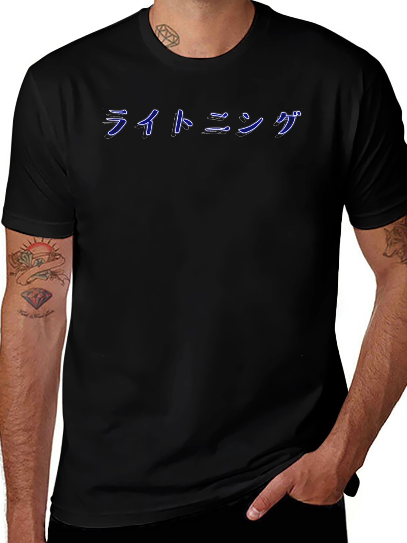 Black T-Shirt with Japanese Lightning Design