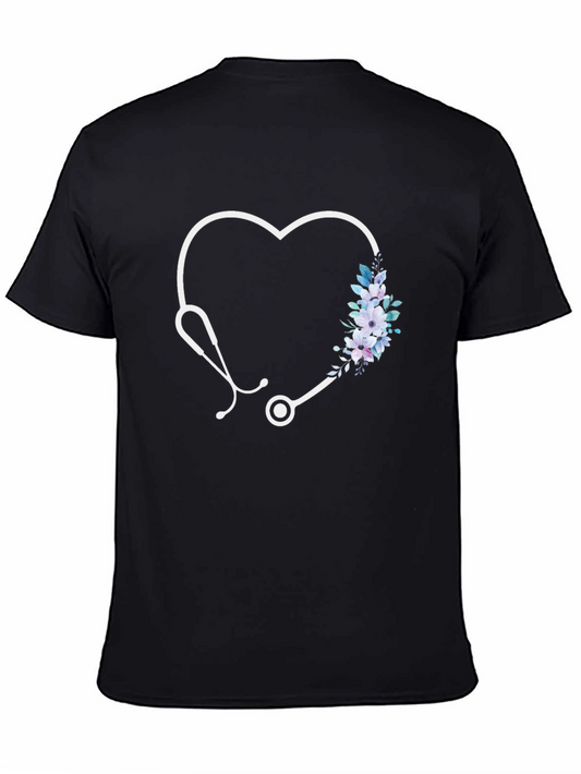 Heart Stethoscope Floral Graphic Tee