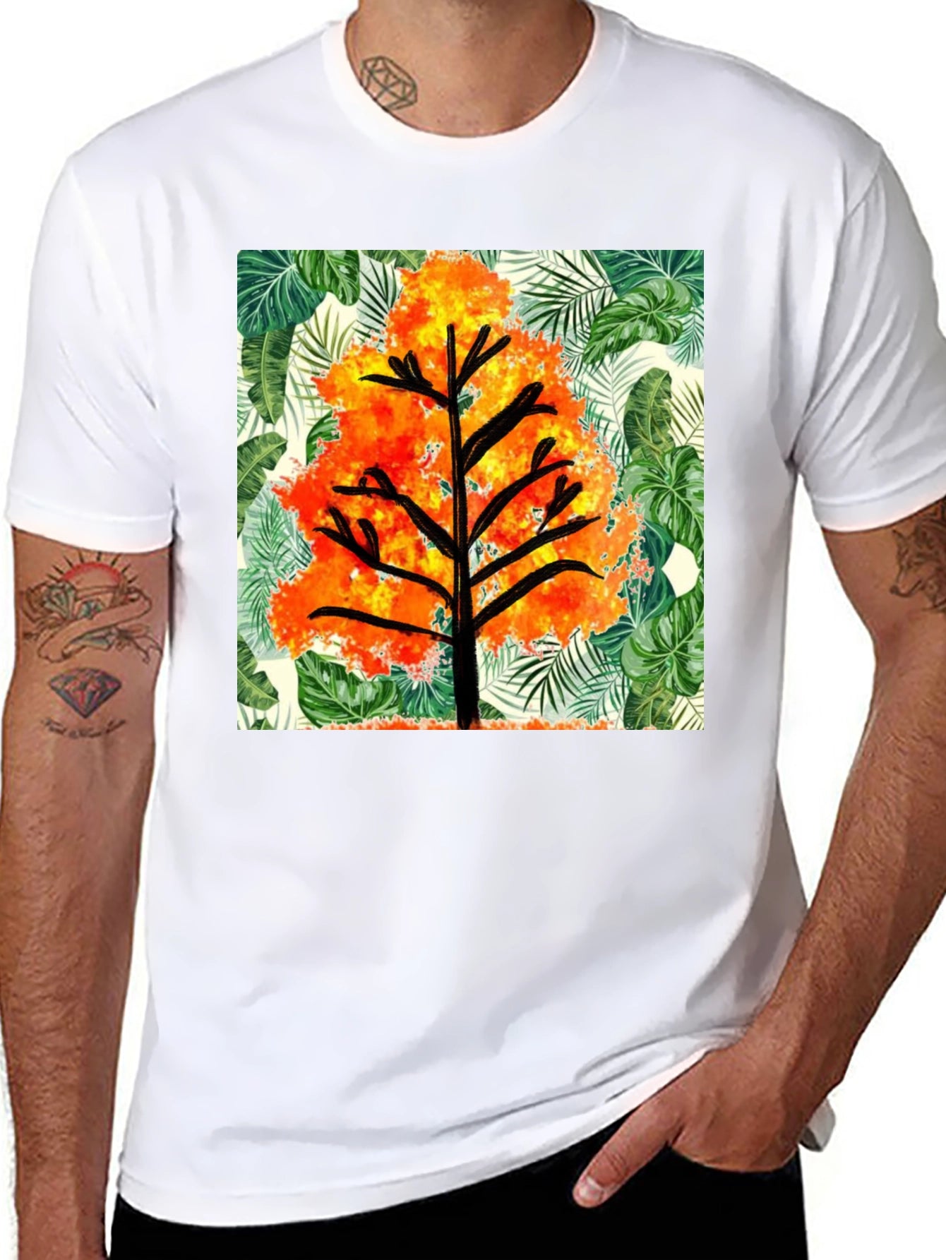 Tropical Tree Graphic T-Shirt - Mens Black Tee