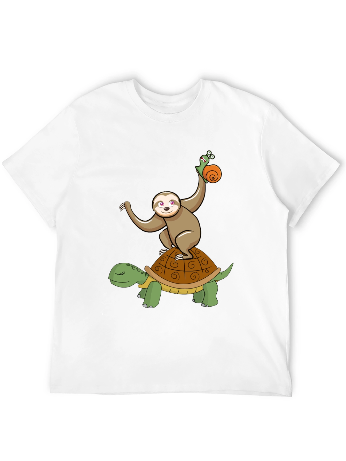 Sloth Snail Turtle Cartoon Black T-Shirt