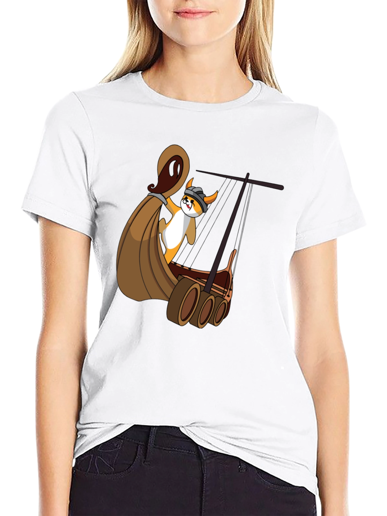 Viking Corgi Boat T-Shirt - Black