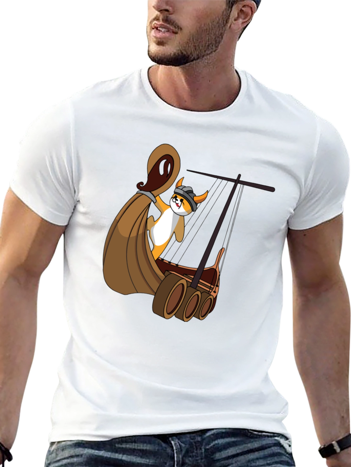 Viking Corgi Boat T-Shirt - Black
