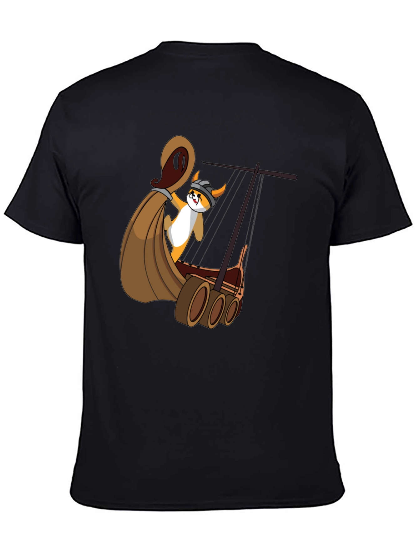 Viking Corgi Boat T-Shirt - Black