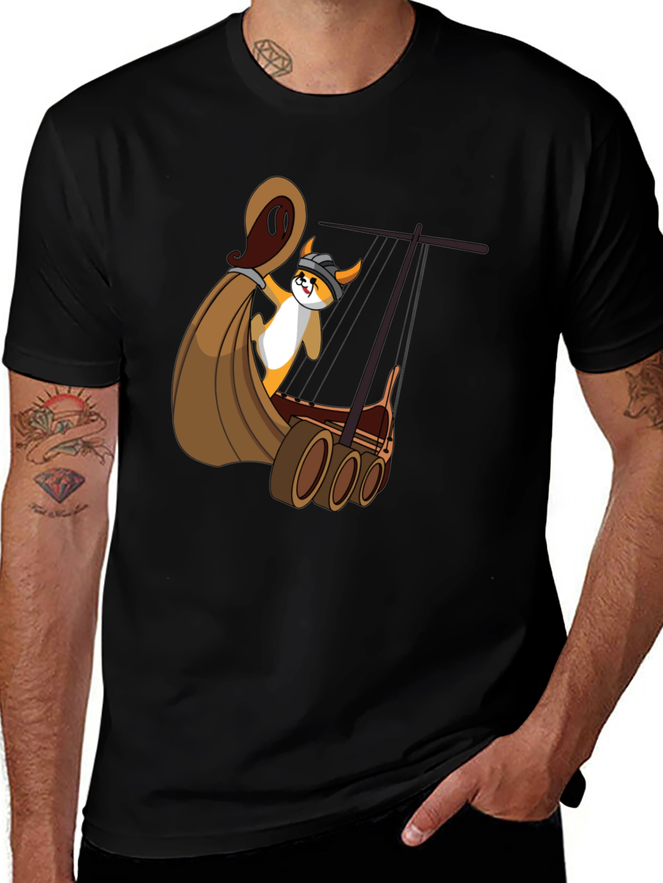 Viking Corgi Boat T-Shirt - Black