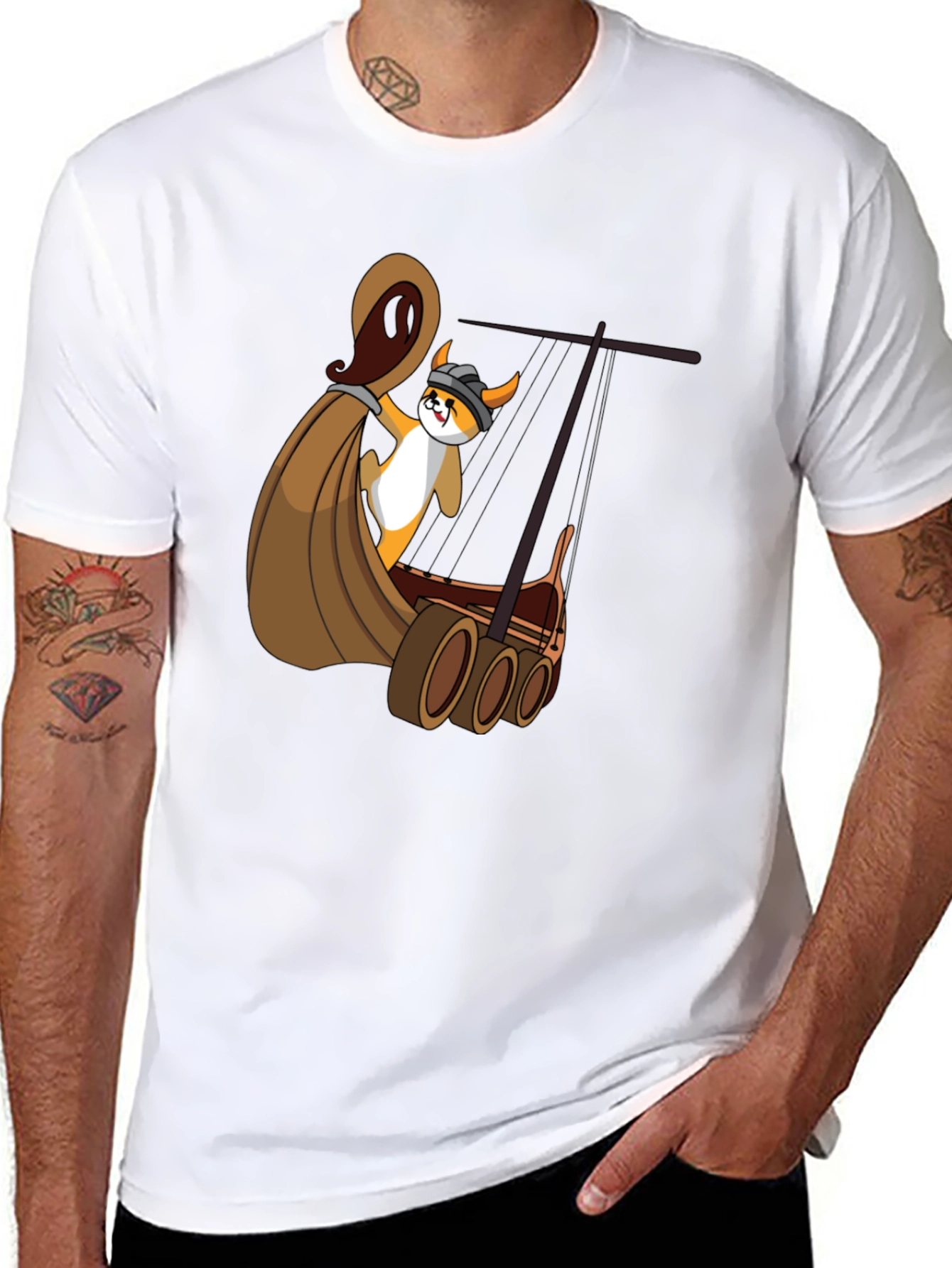 Viking Corgi Boat T-Shirt - Black