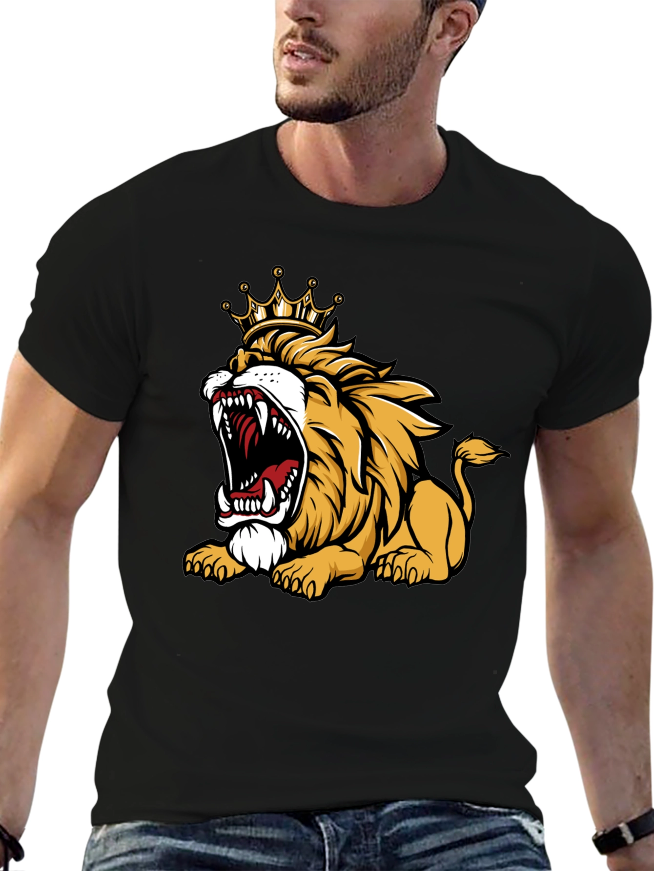 Roaring Lion King Graphic T-Shirt - Mens Black Tee