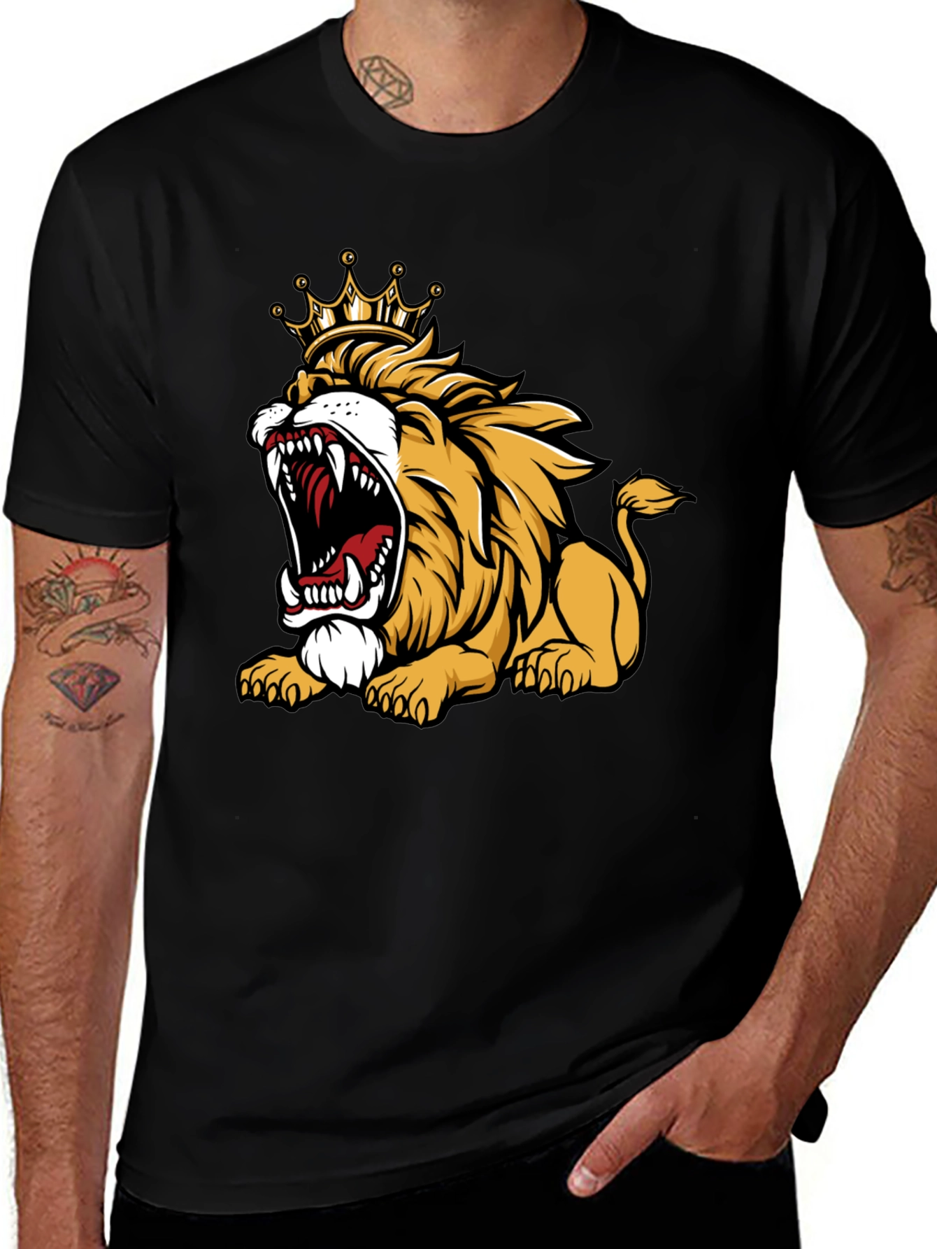 Roaring Lion King Graphic T-Shirt - Mens Black Tee