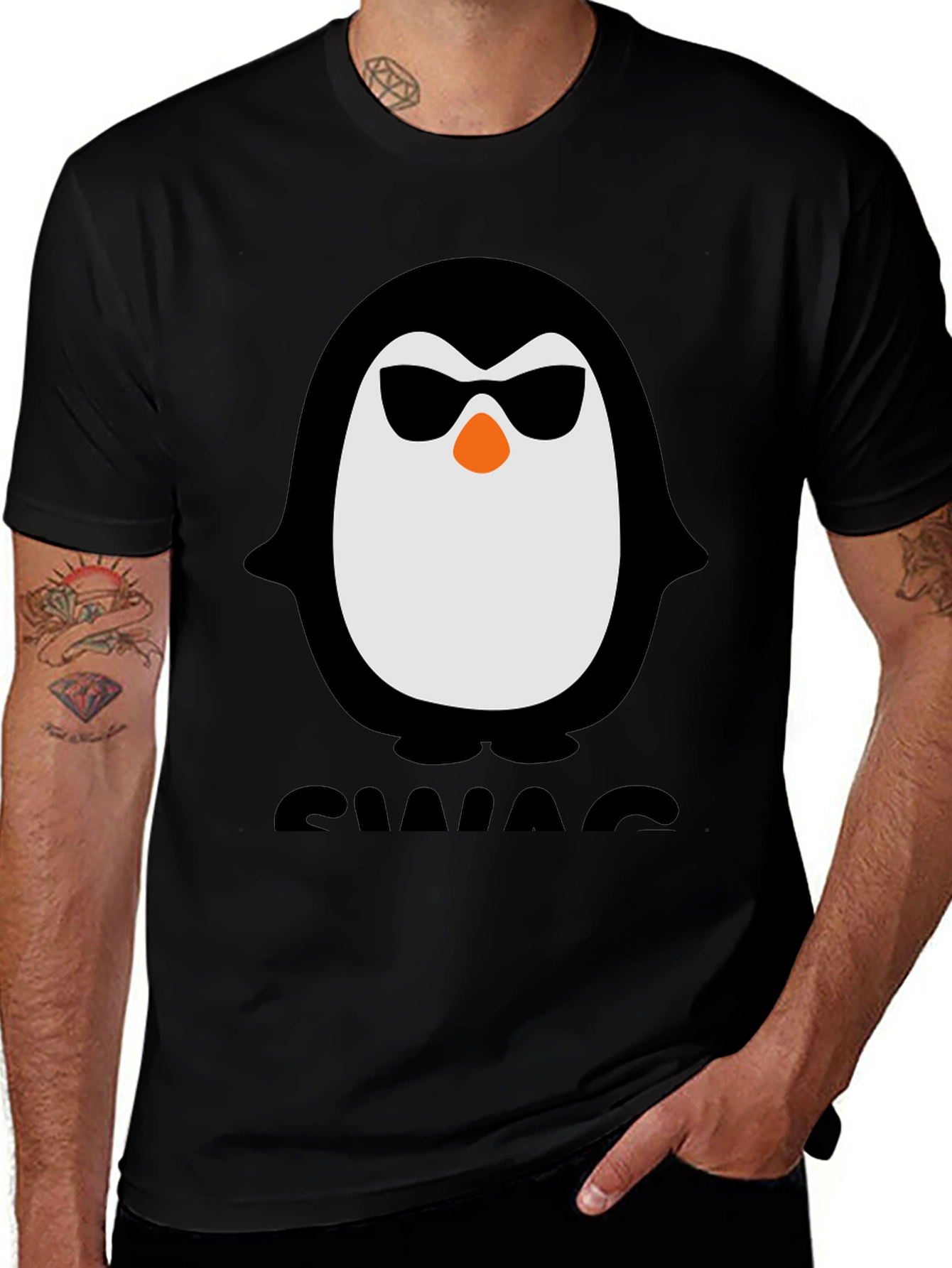 Cool Penguin Swag Tee - Black Graphic T-Shirt