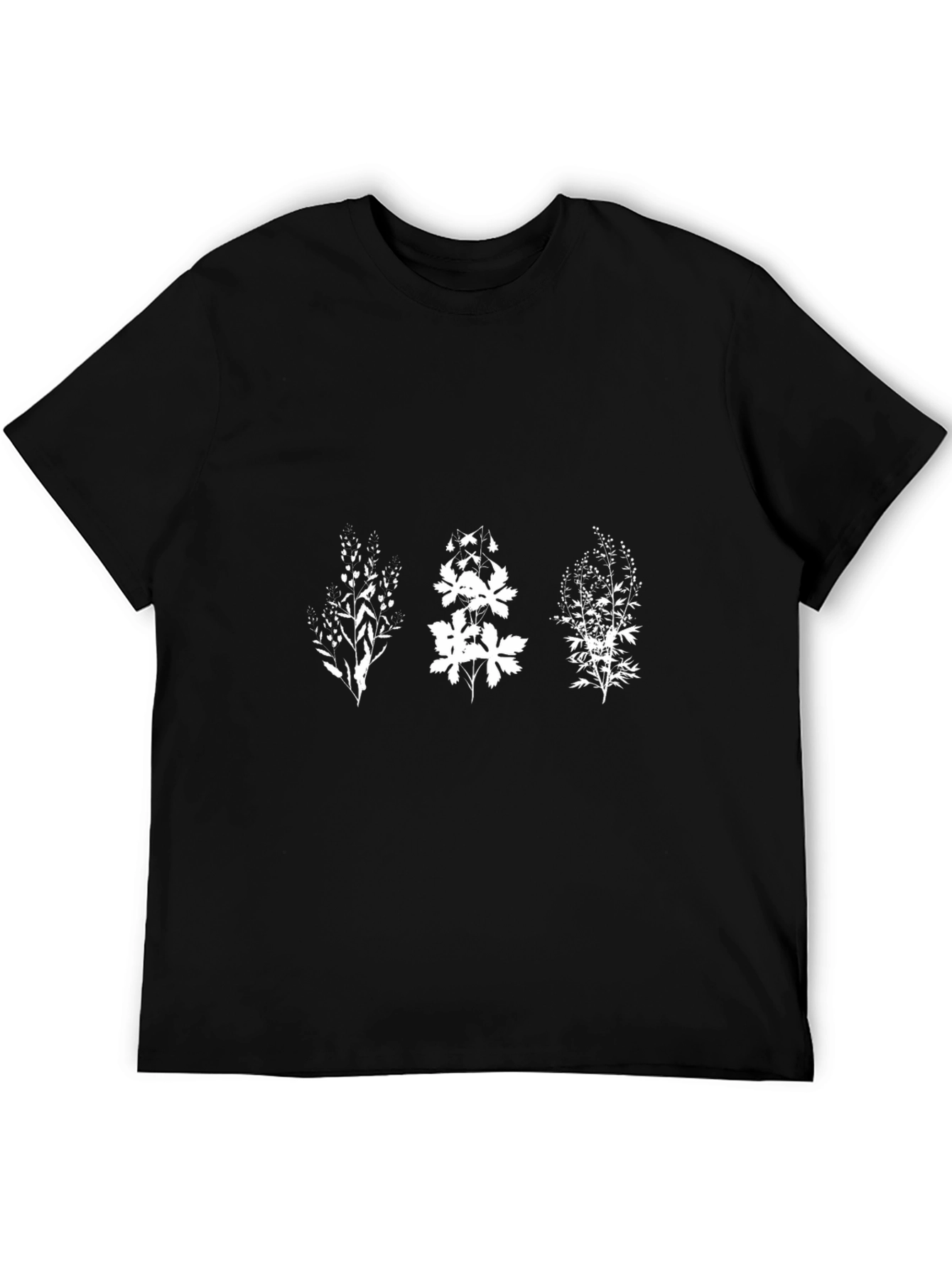 Botanical Print Black Crew Neck Tee