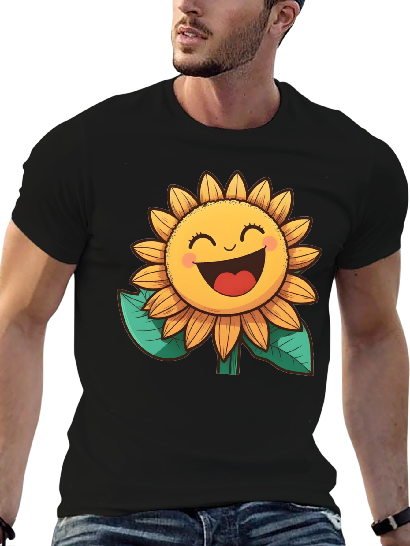 Happy Sunflower Graphic Tee - Black