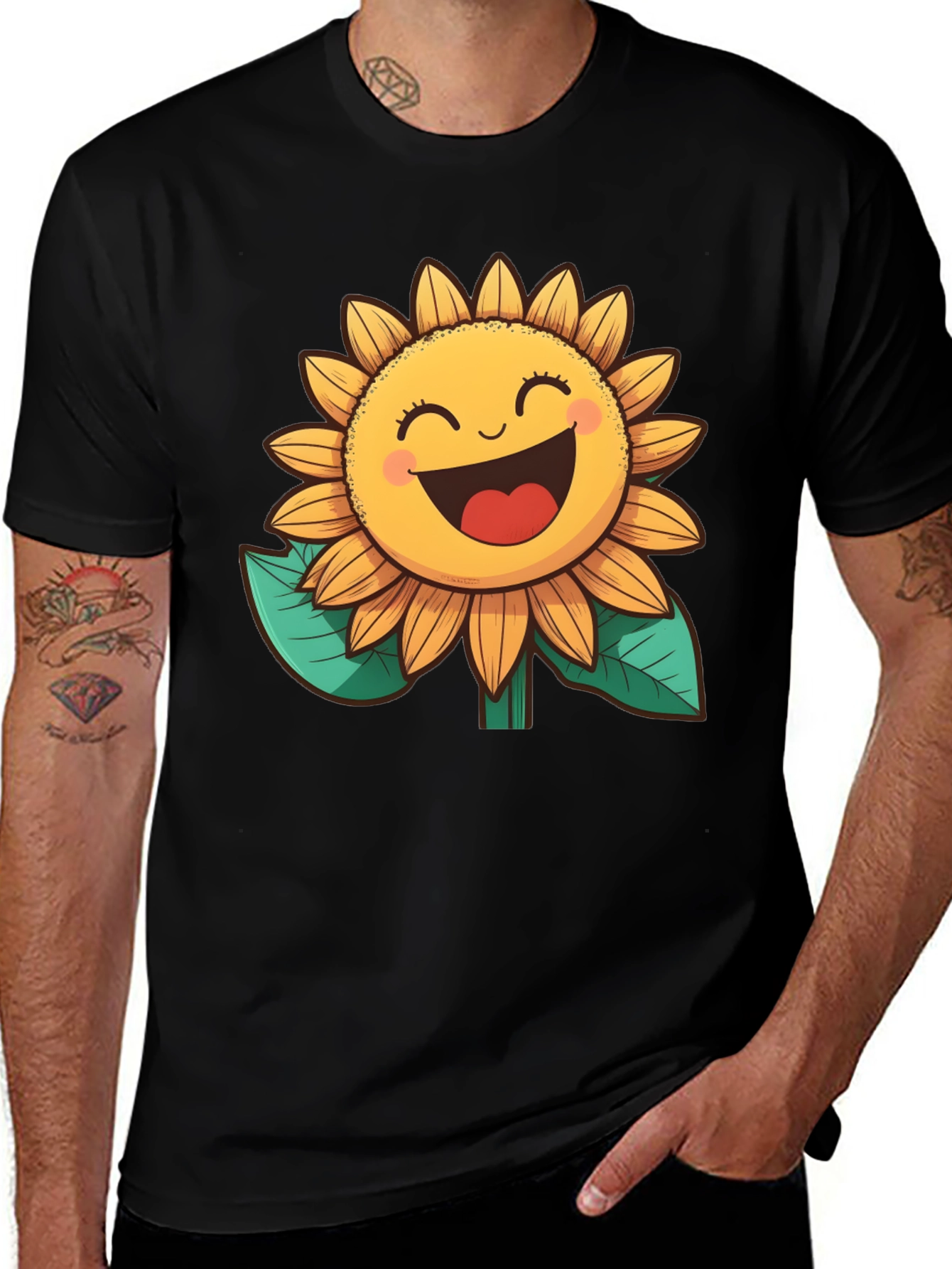 Happy Sunflower Graphic Tee - Black