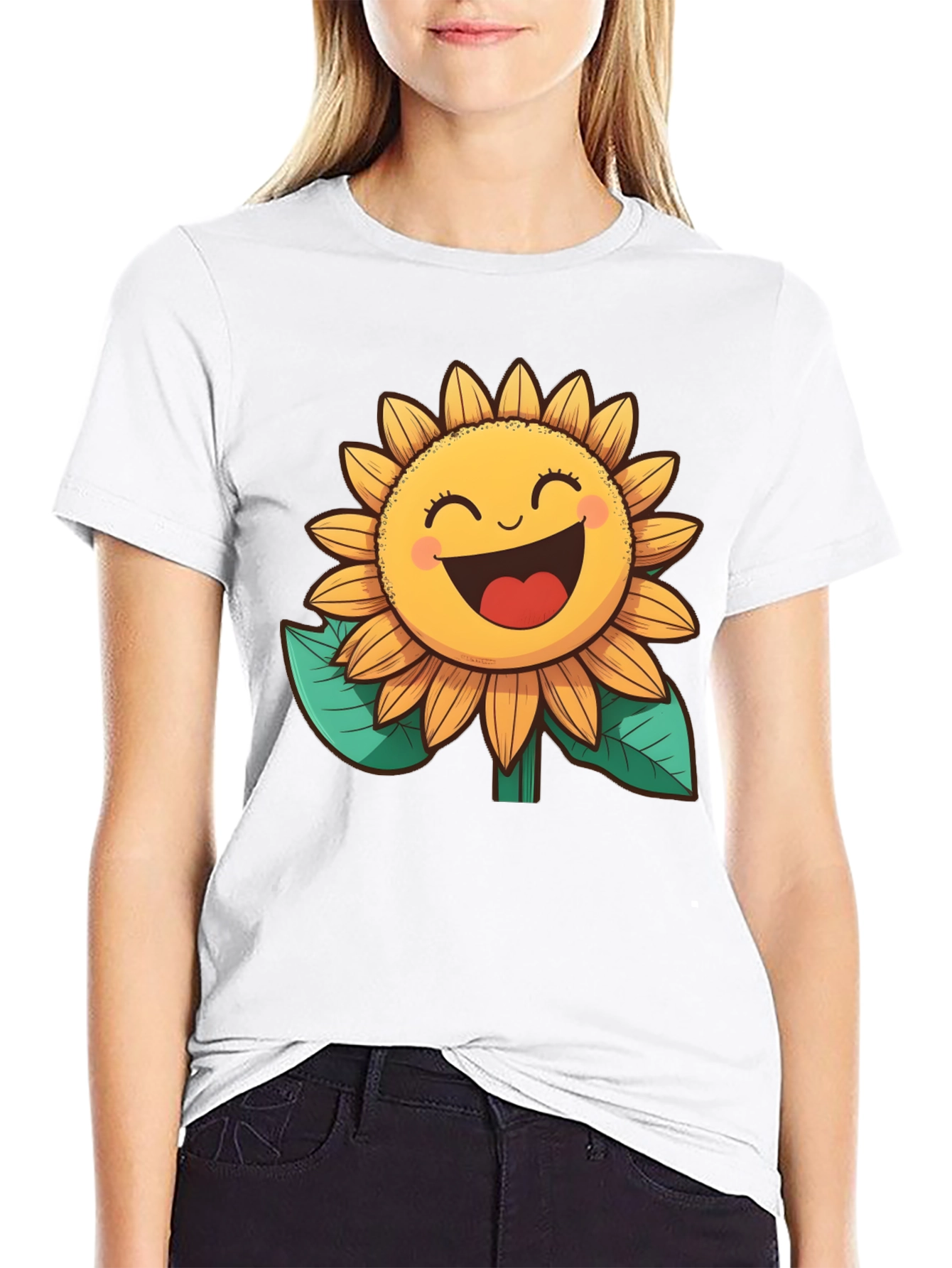 Happy Sunflower Graphic Tee - Black