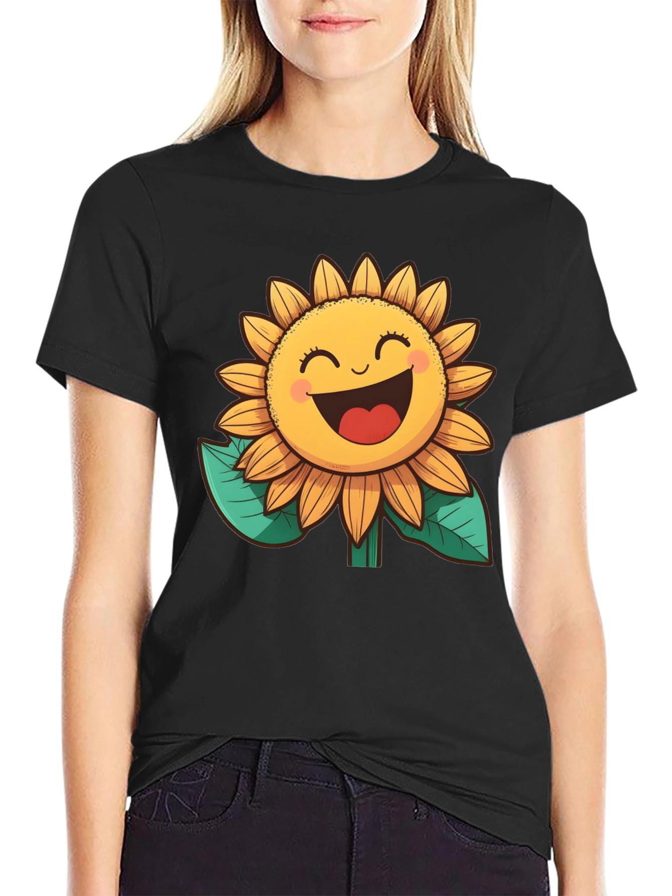 Happy Sunflower Graphic Tee - Black