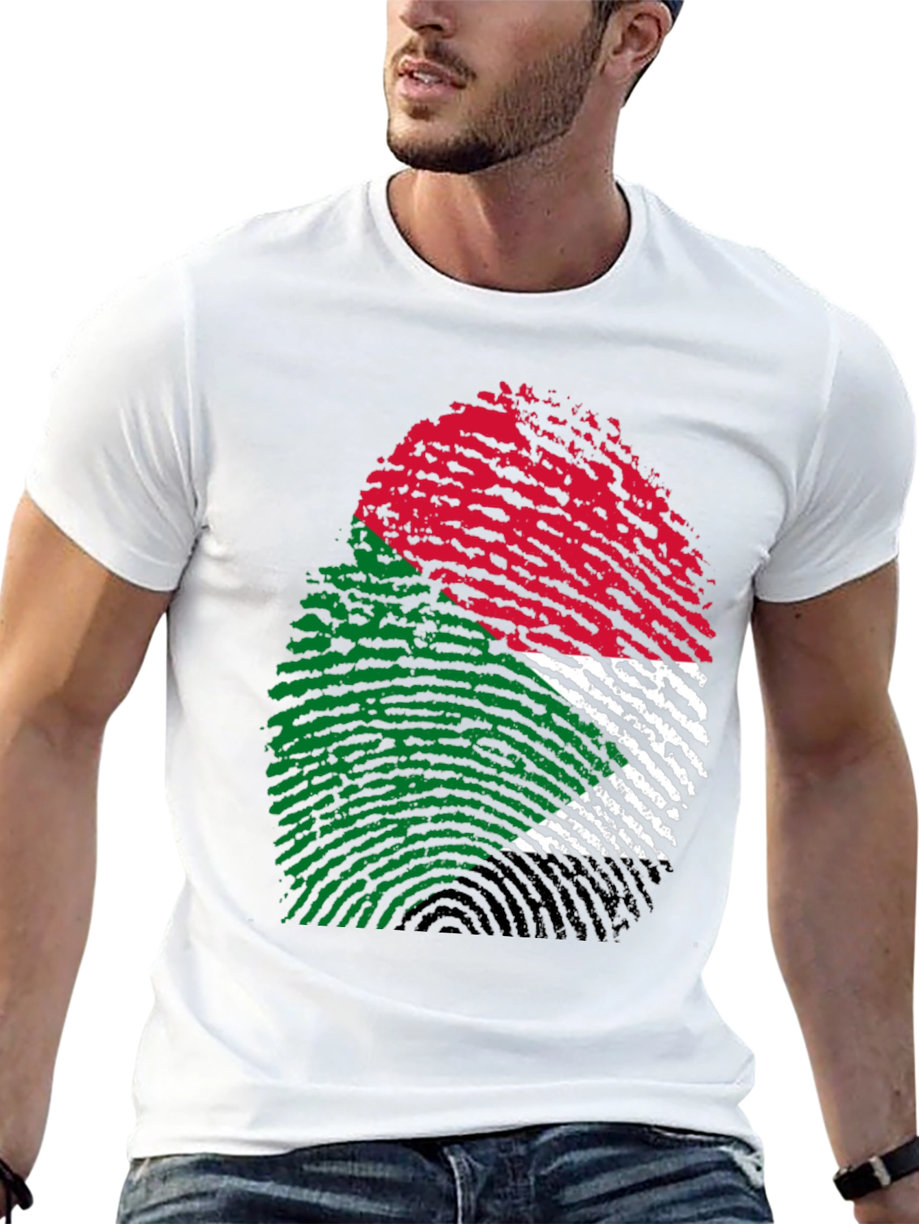 Sudan Flag Fingerprint T-Shirt - Black