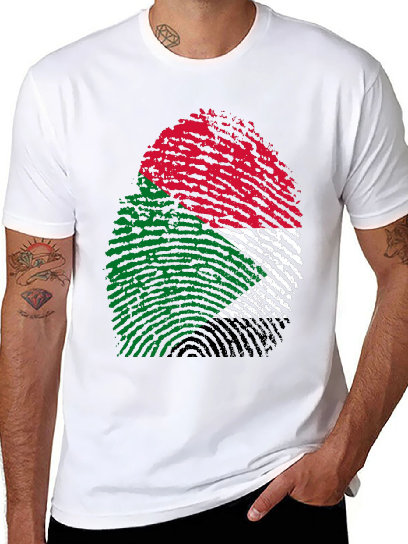Sudan Flag Fingerprint T-Shirt - Black
