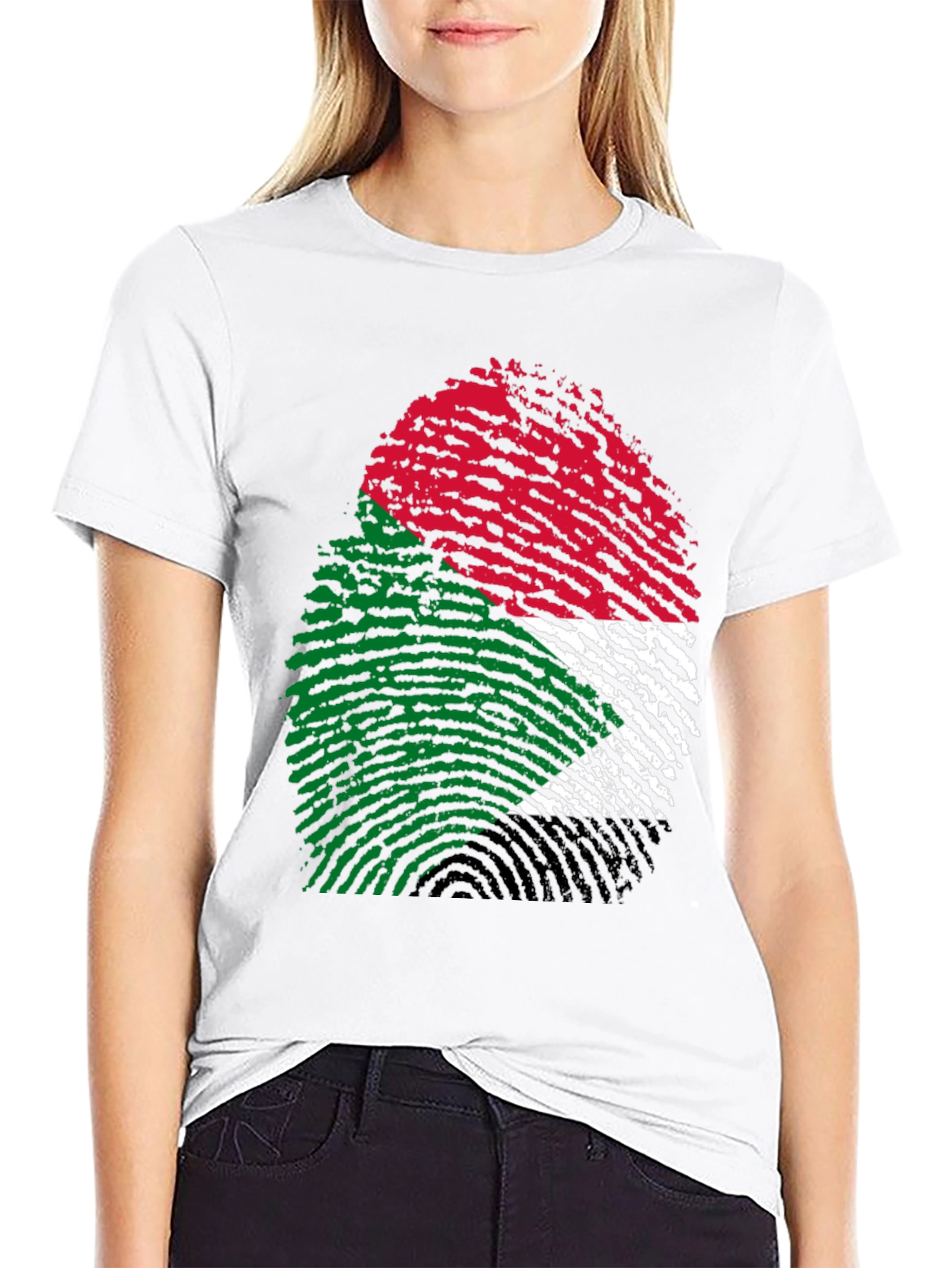 Sudan Flag Fingerprint T-Shirt - Black