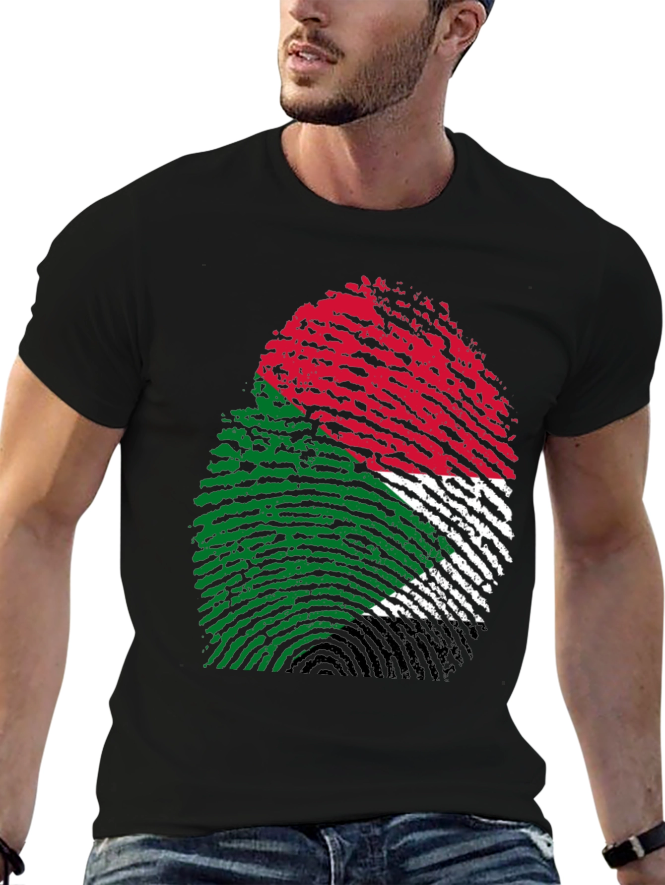 Sudan Flag Fingerprint T-Shirt - Black