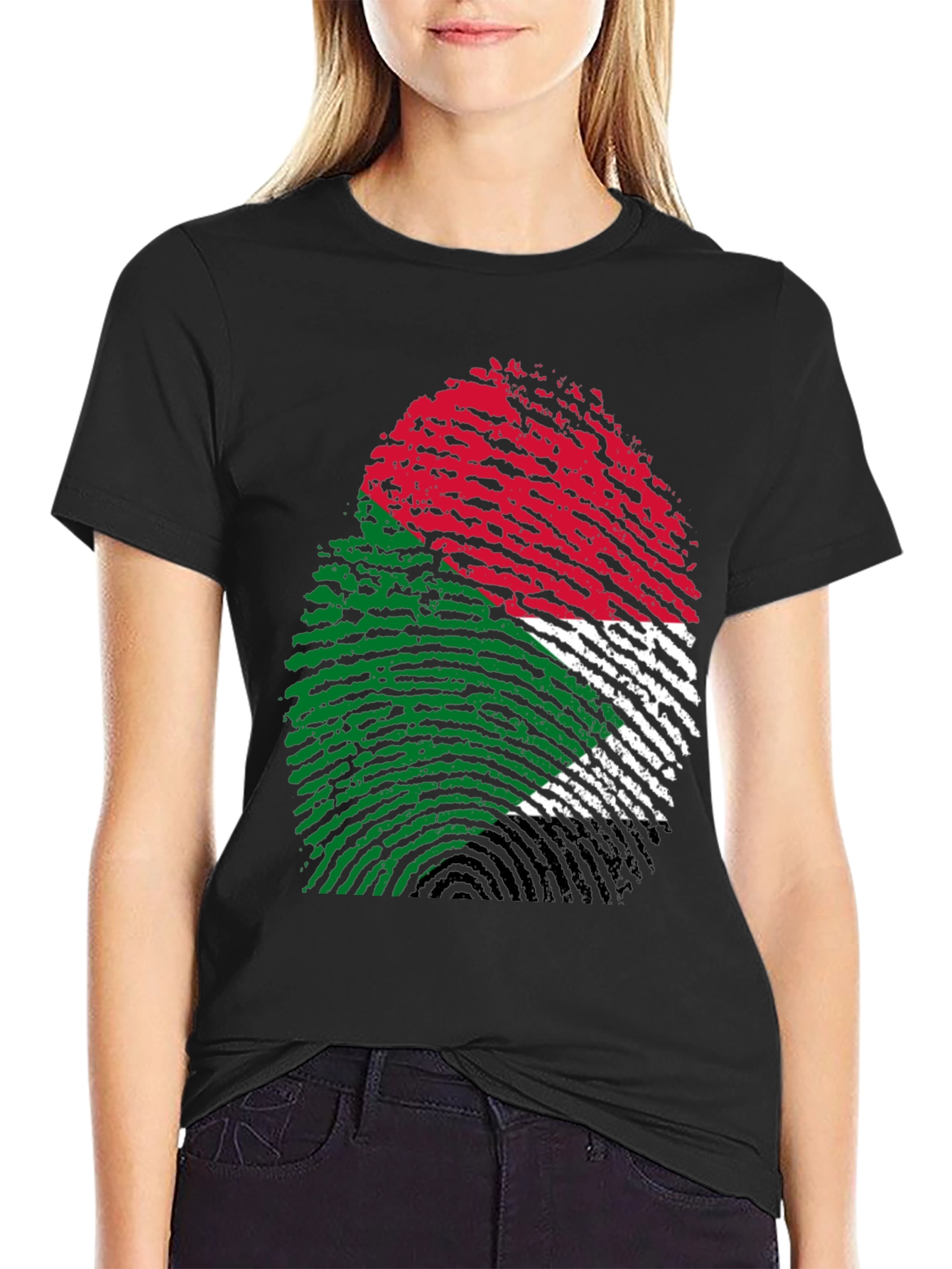 Sudan Flag Fingerprint T-Shirt - Black