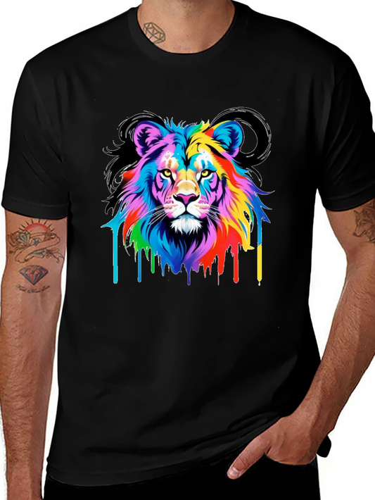 Colorful Lion Graphic Black Tee Shirt