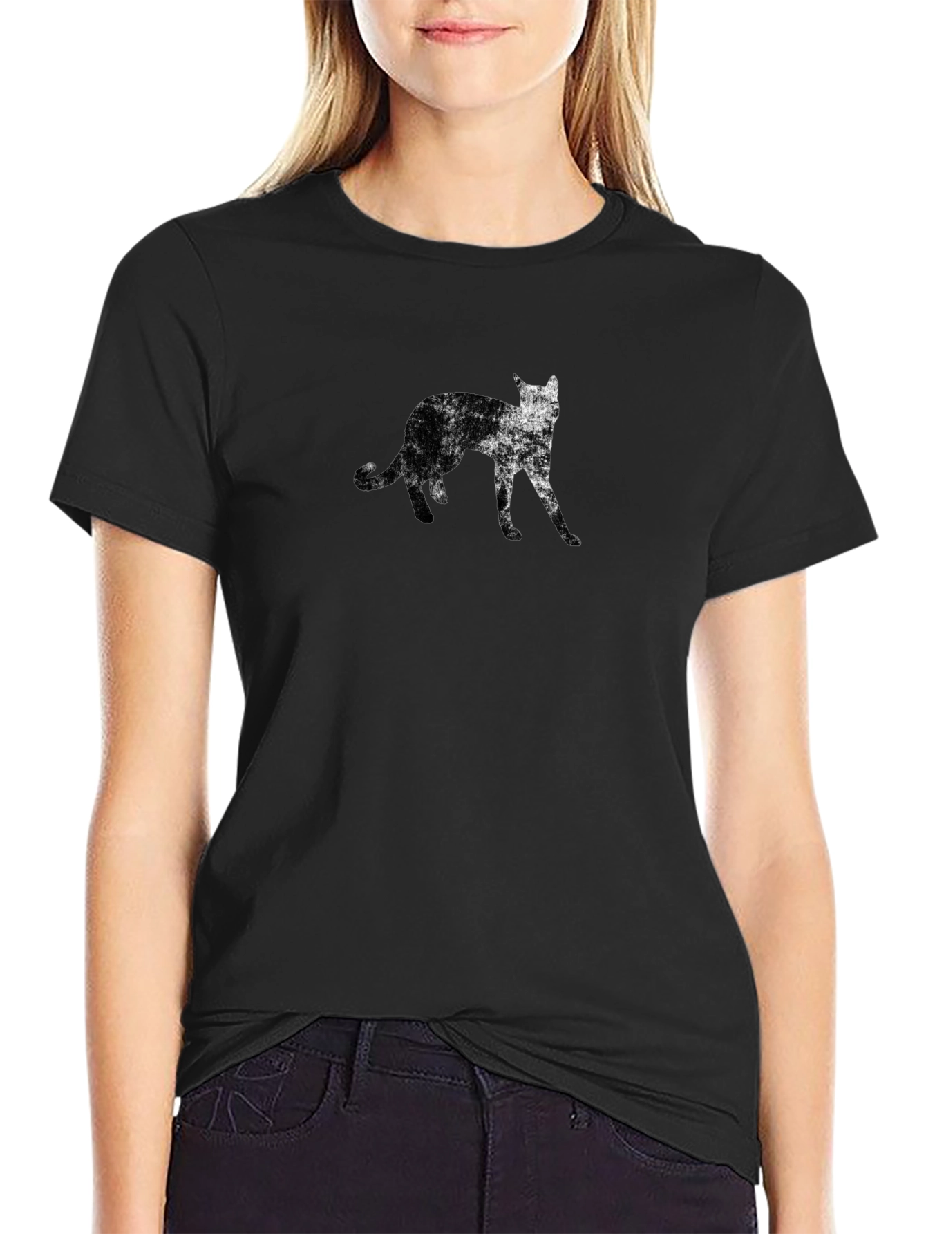 Distressed Wolf Graphic Tee - Black Cotton Casual Shirt