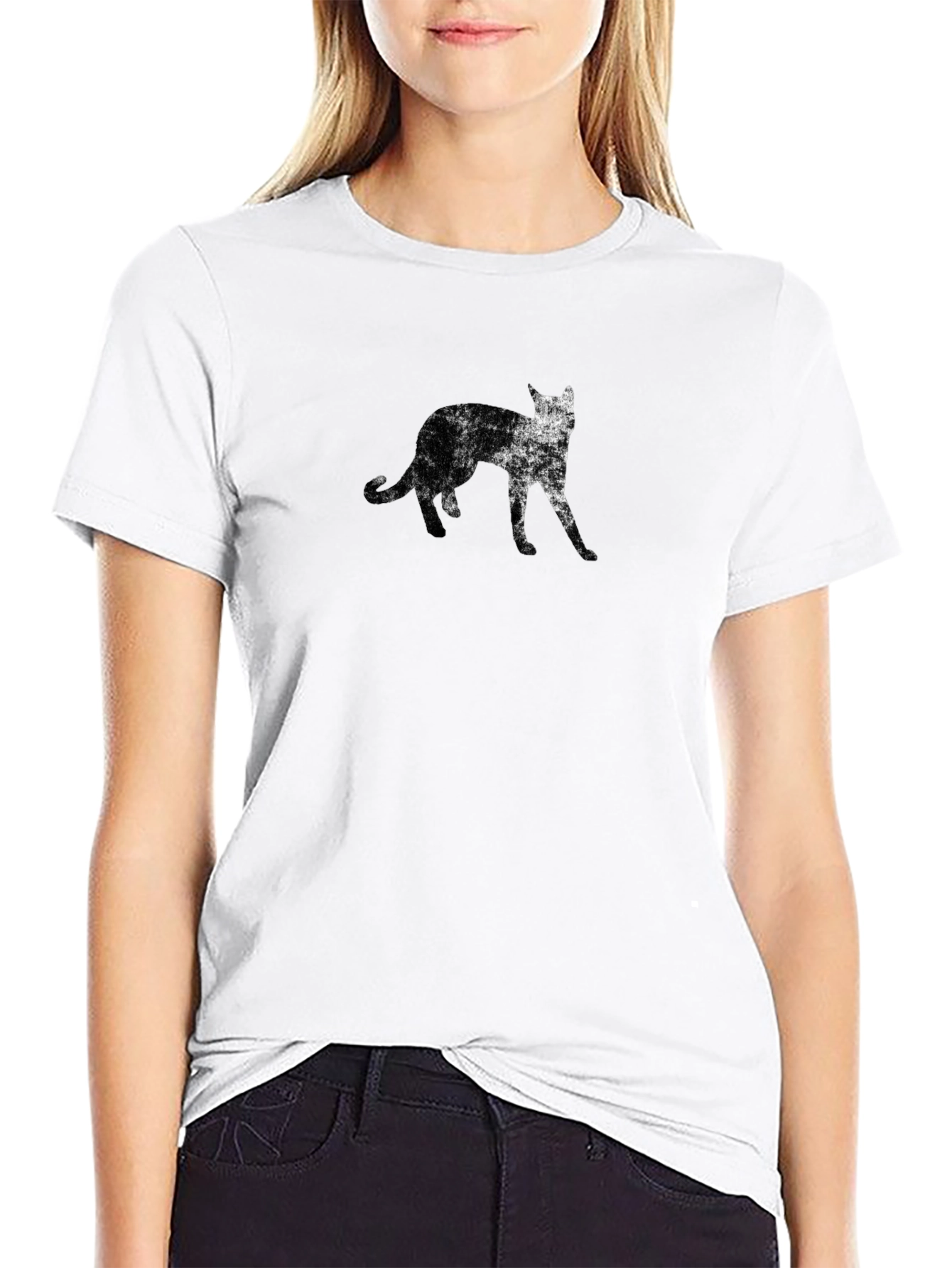 Distressed Wolf Graphic Tee - Black Cotton Casual Shirt