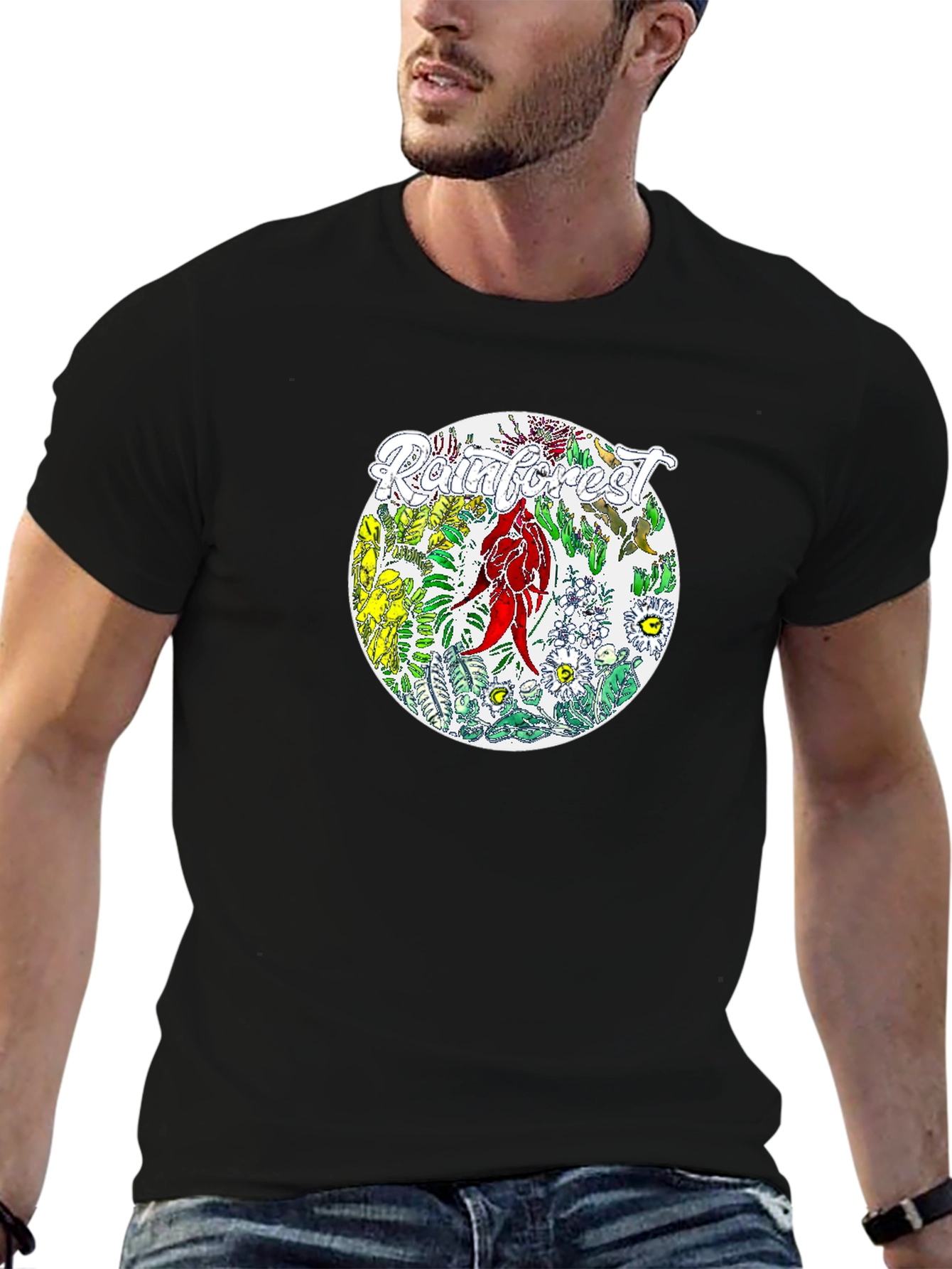 Rainforest Graphic Print Black T-Shirt