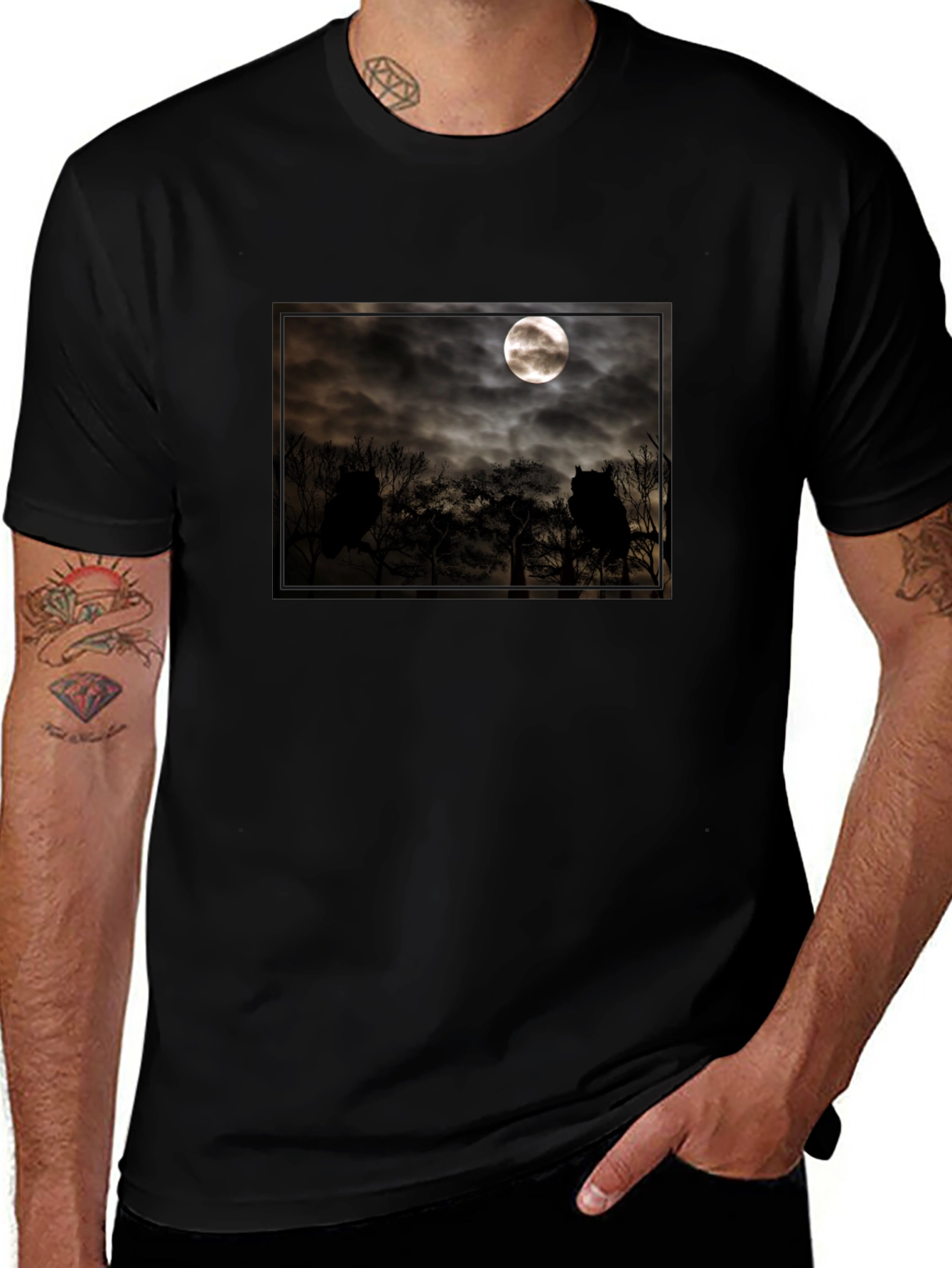 Eerie Moonlit Owl Scene Tee