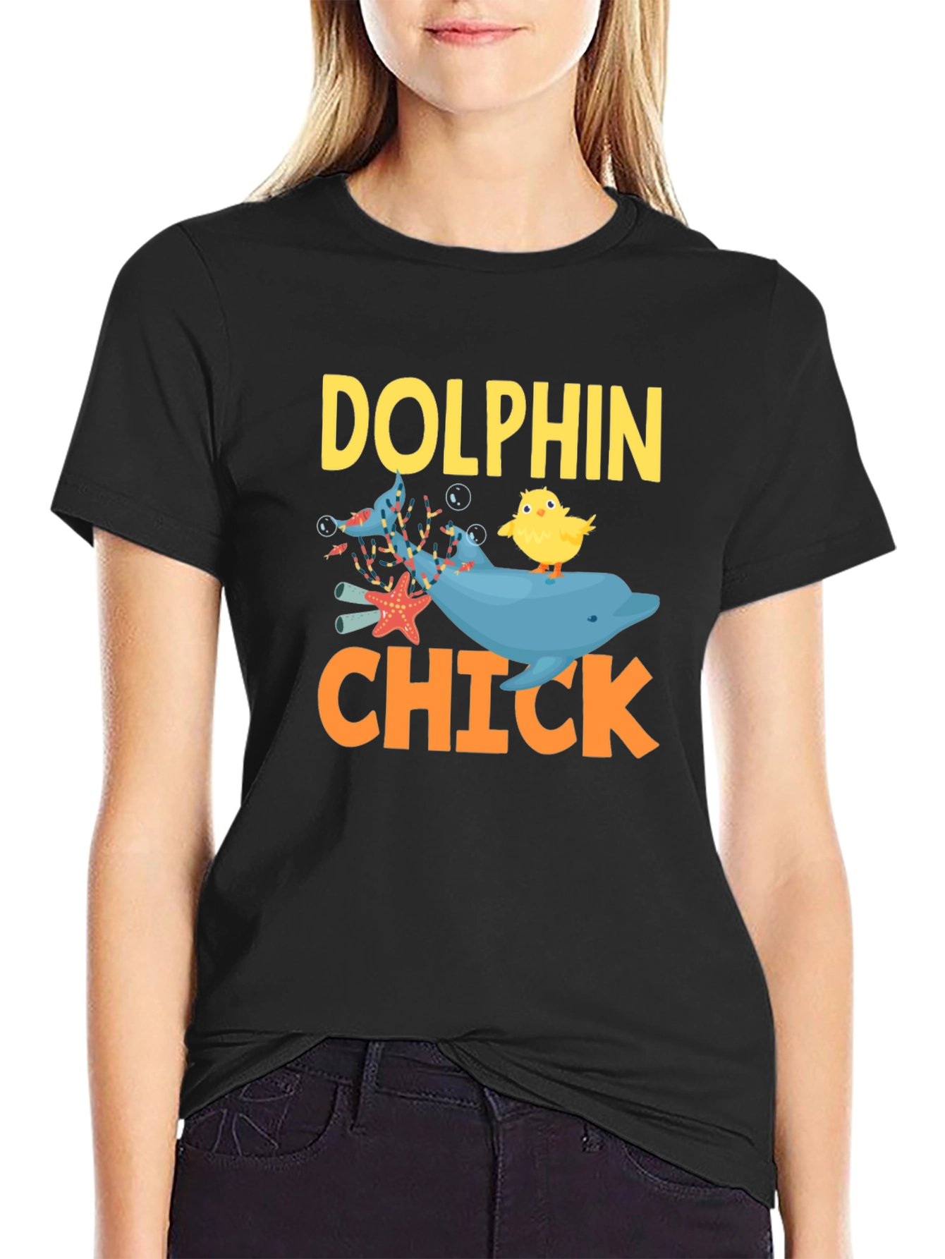 Dolphin Chick Novelty Graphic T-Shirt