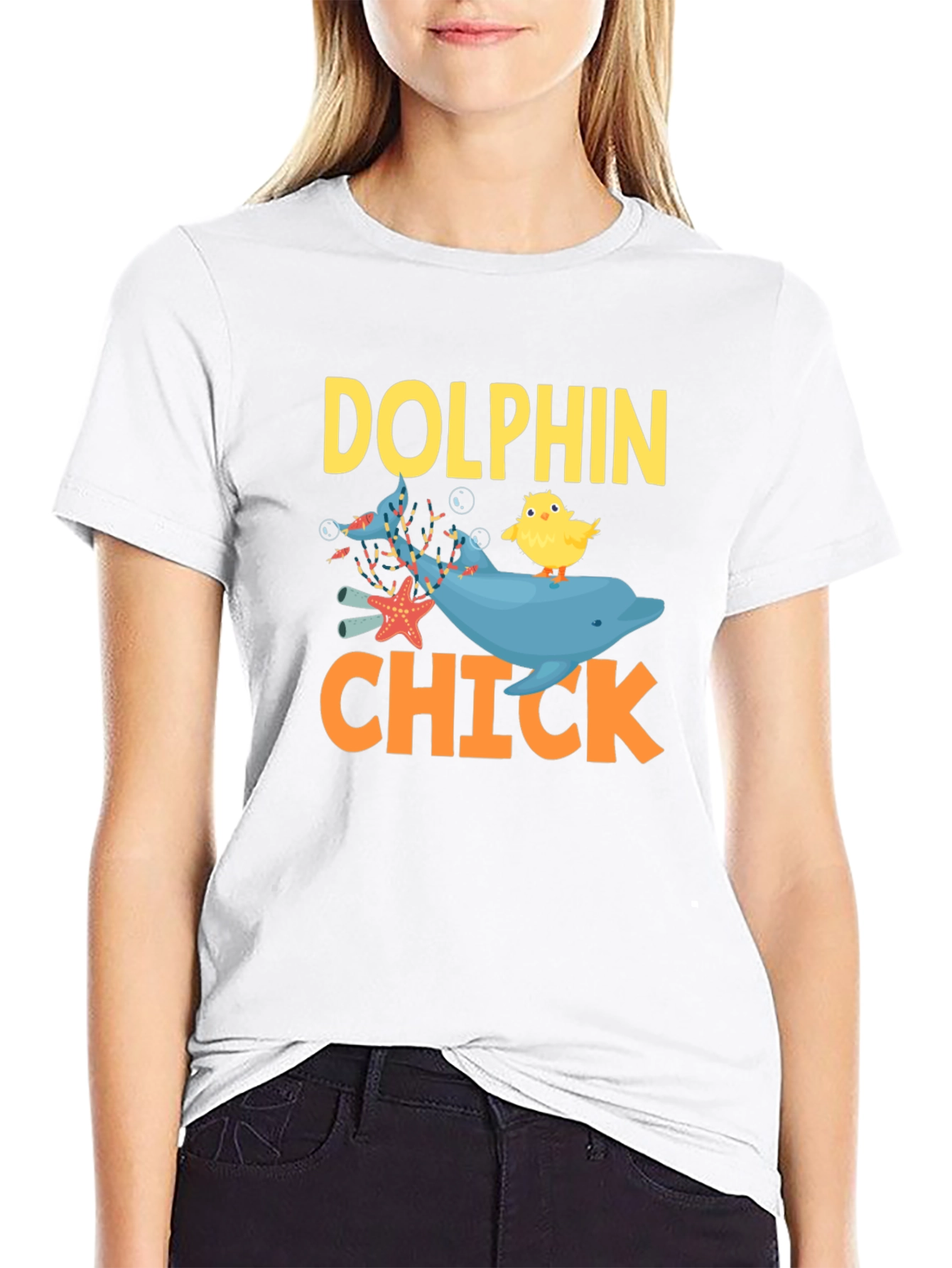 Dolphin Chick Novelty Graphic T-Shirt
