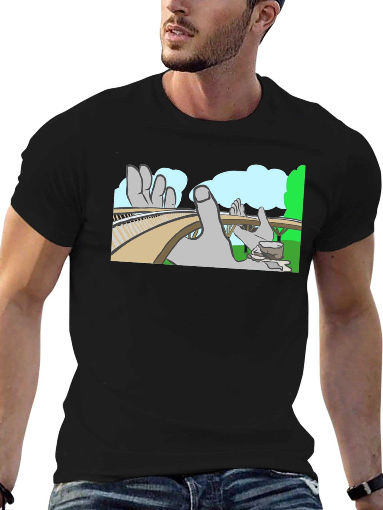 Optical Illusion T-Shirt - Surreal Hand Landscape Design