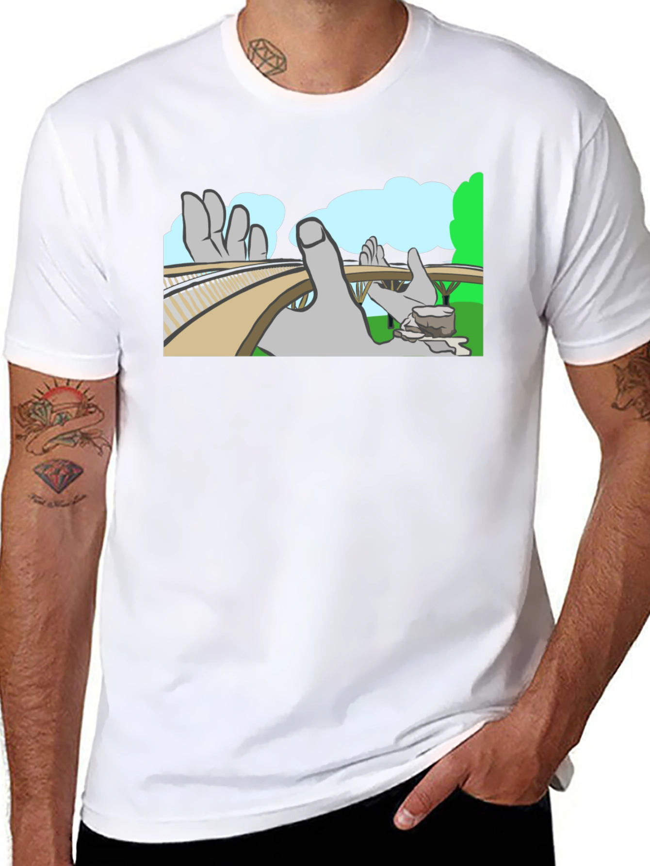 Optical Illusion T-Shirt - Surreal Hand Landscape Design
