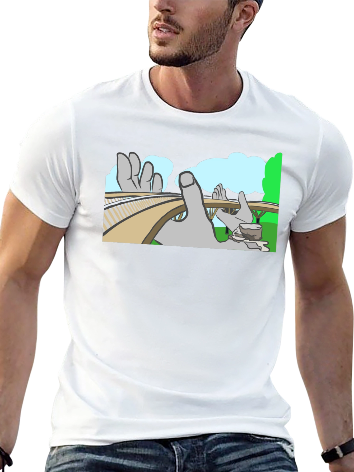 Optical Illusion T-Shirt - Surreal Hand Landscape Design