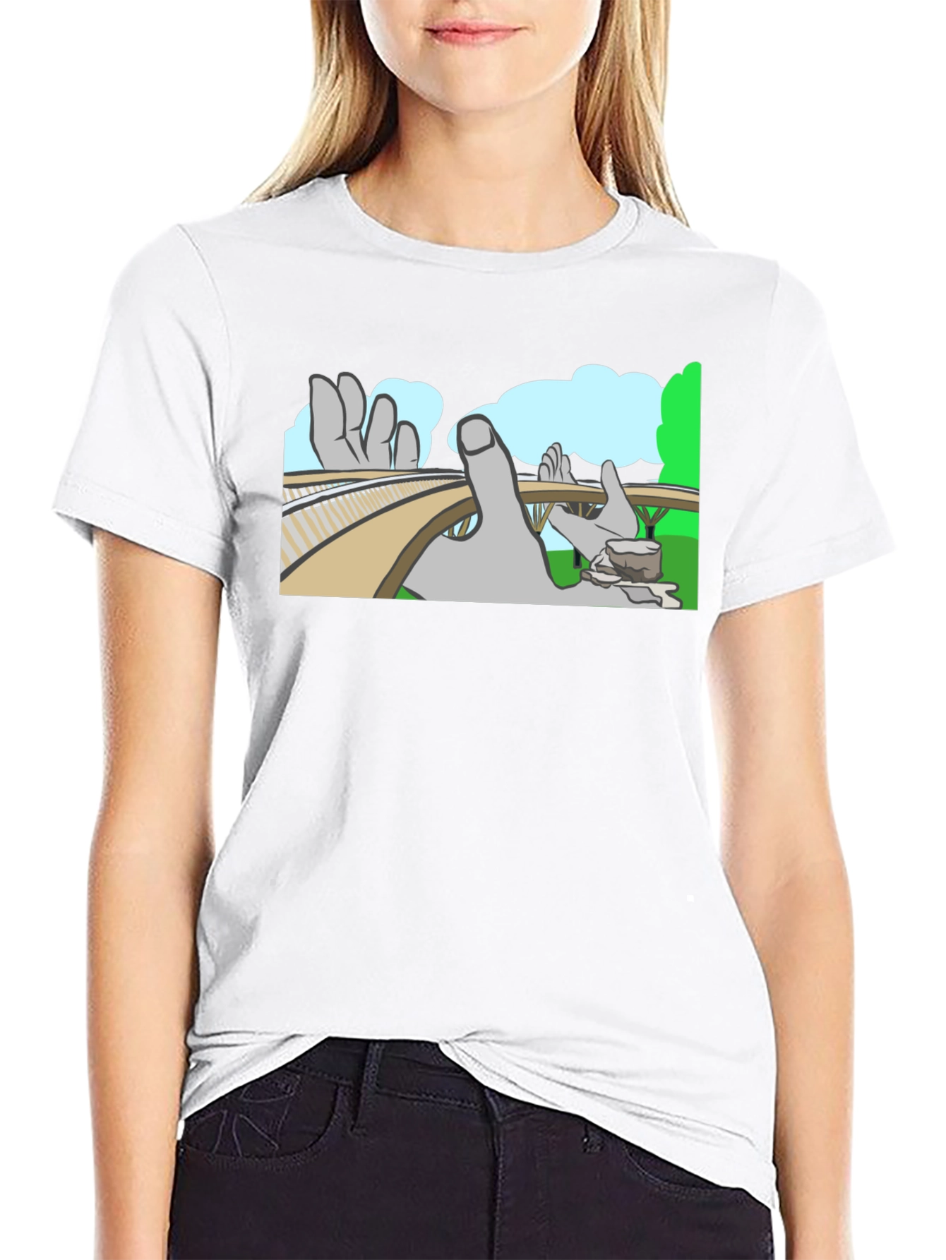 Optical Illusion T-Shirt - Surreal Hand Landscape Design
