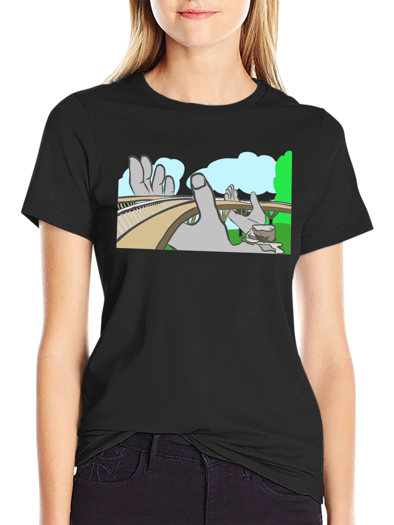 Optical Illusion T-Shirt - Surreal Hand Landscape Design