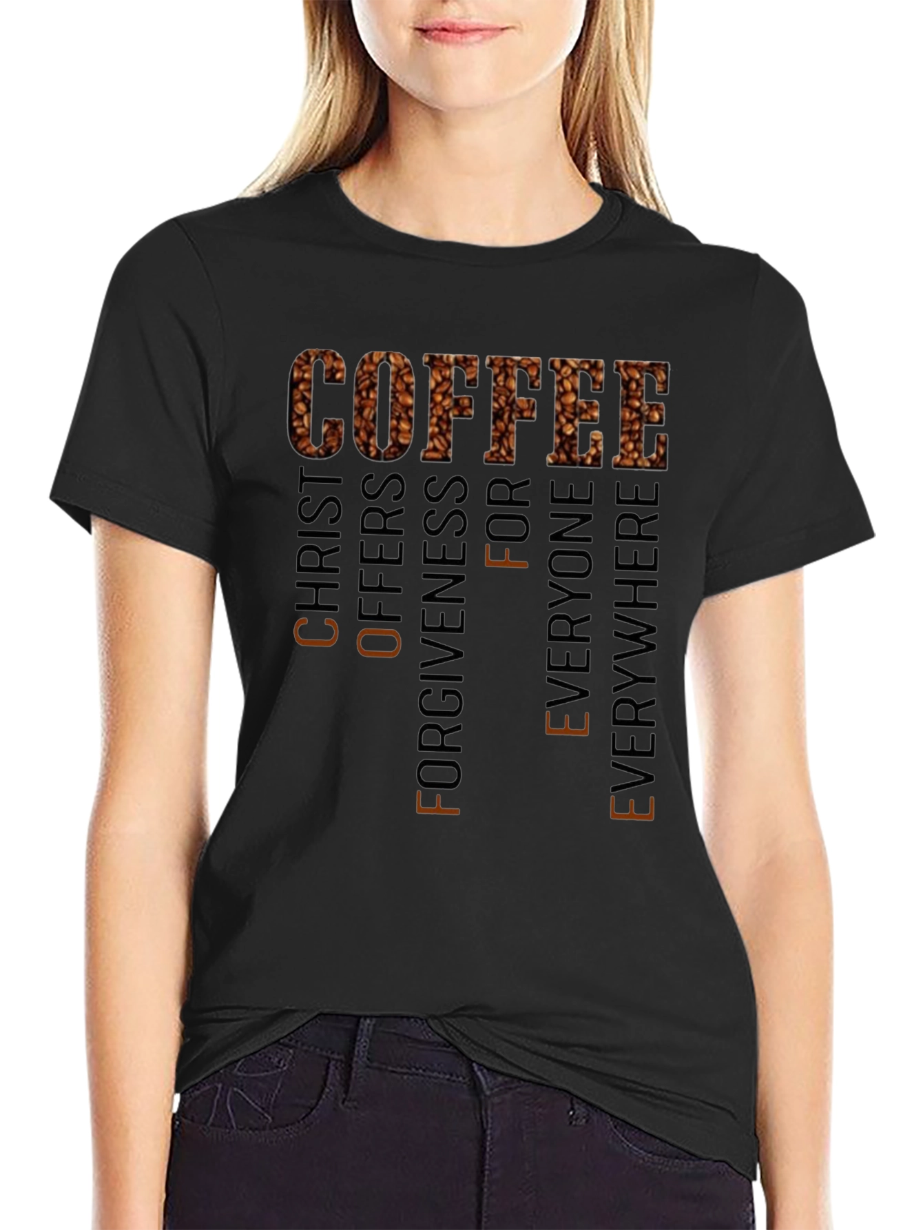 Coffee Christ Offers Forgiveness Black T-Shirt