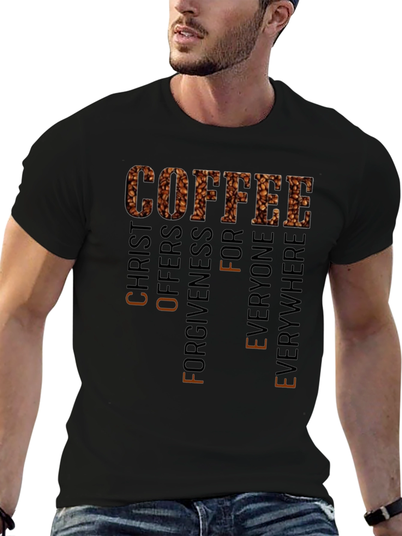 Coffee Christ Offers Forgiveness Black T-Shirt