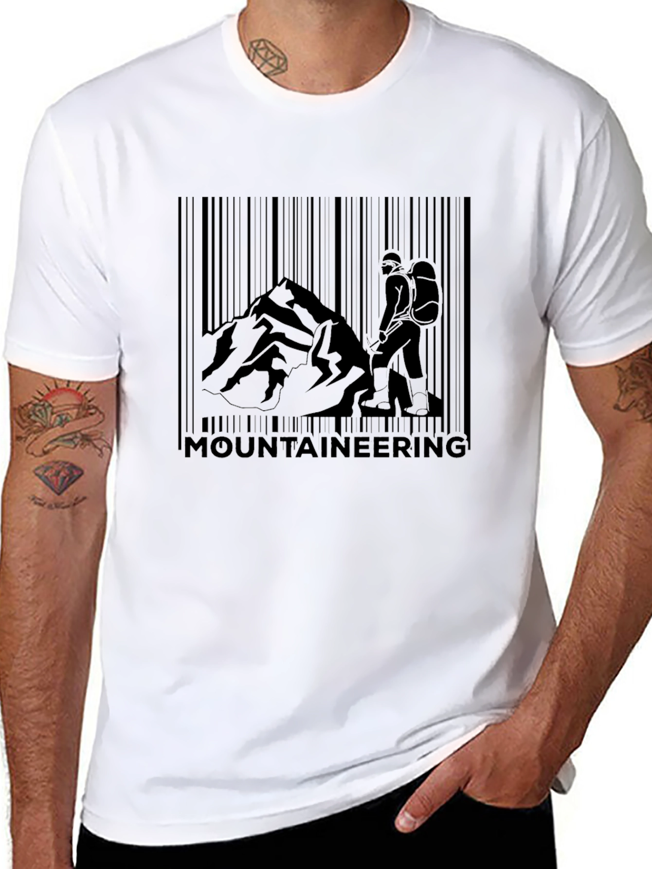 Mountaineering Barcode Mens Black Graphic T-Shirt