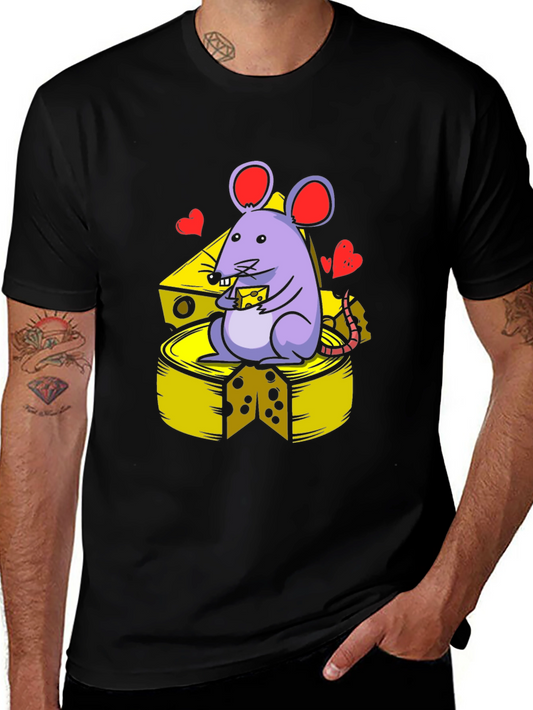 Cute Mouse Eating Cheese Graphic T-Shirt