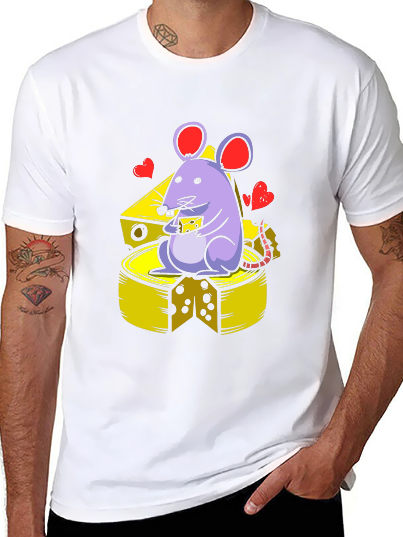 Cute Mouse Eating Cheese Graphic T-Shirt