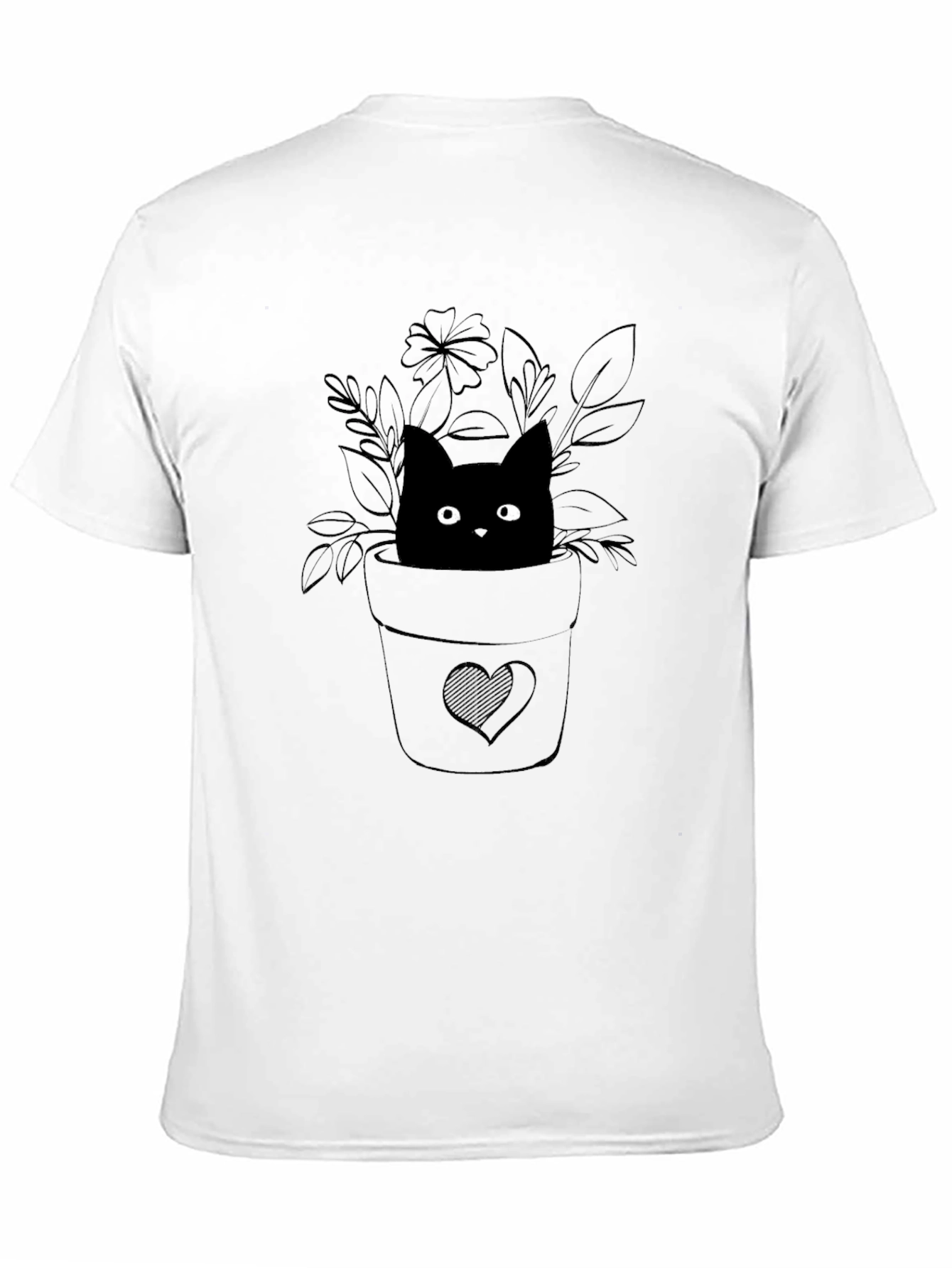 Cute Cat Plant Pot Graphic Tee - Black