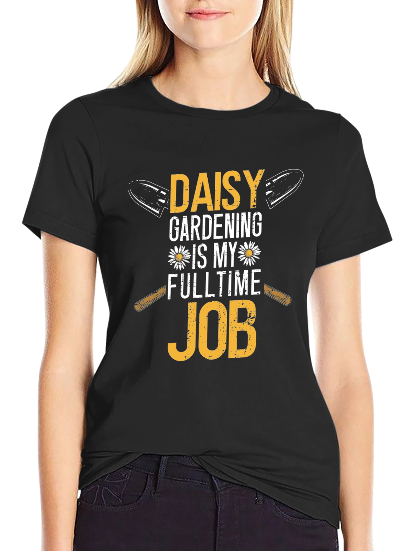 Daisy Gardening Fulltime Job Black T-Shirt