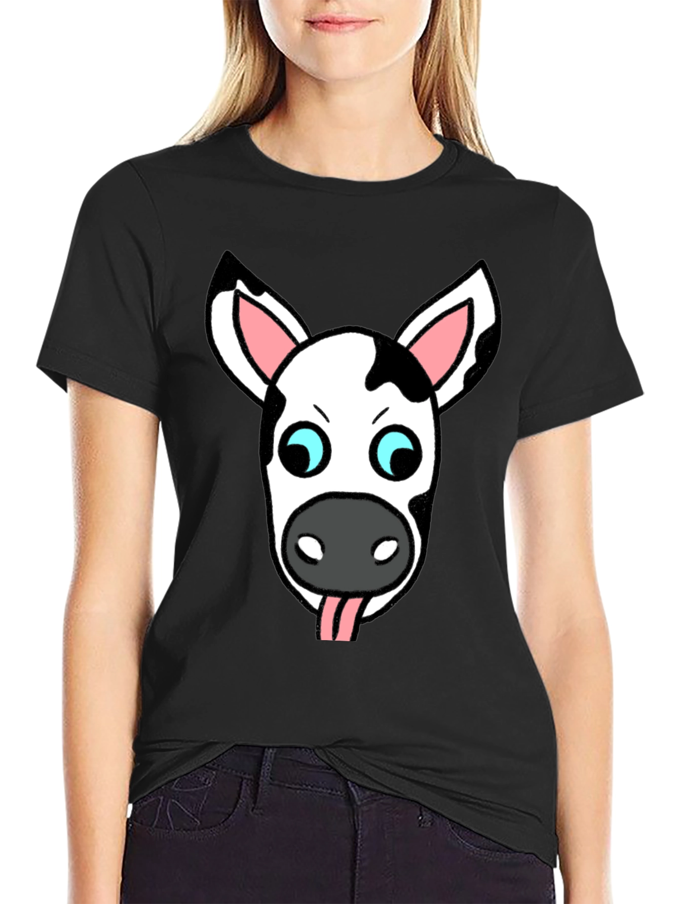 Funny Cow Face Graphic T-Shirt