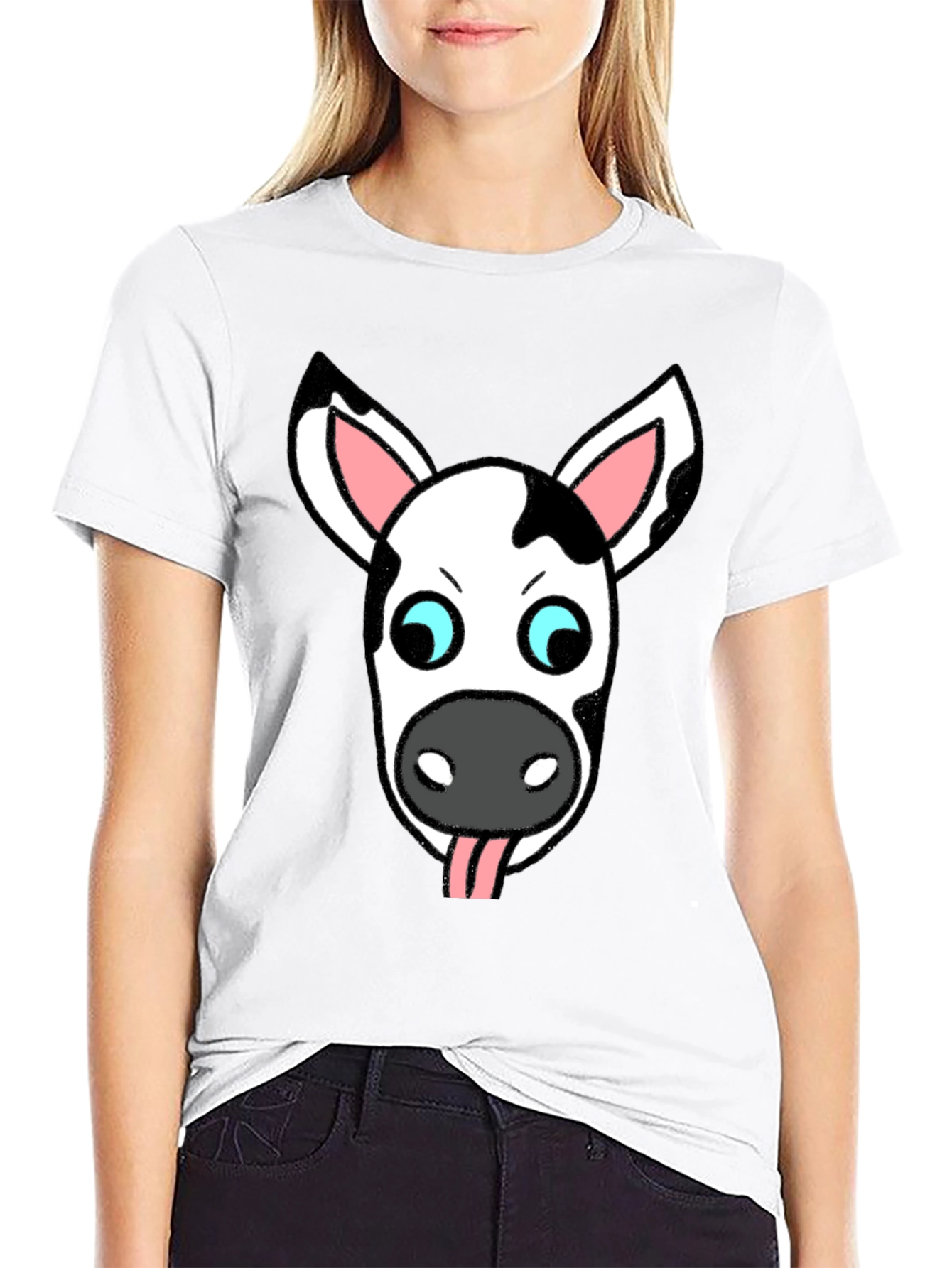 Funny Cow Face Graphic T-Shirt