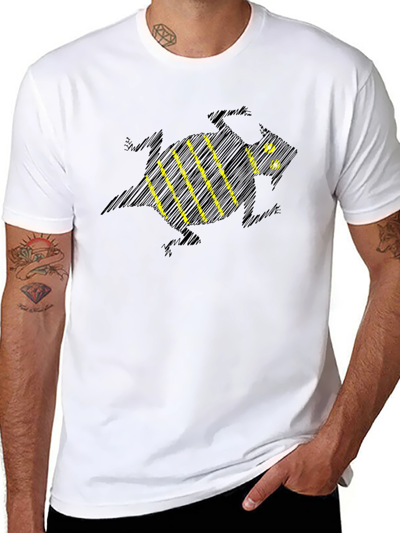 Stylish Black T-Shirt with Sketchy Bee Design