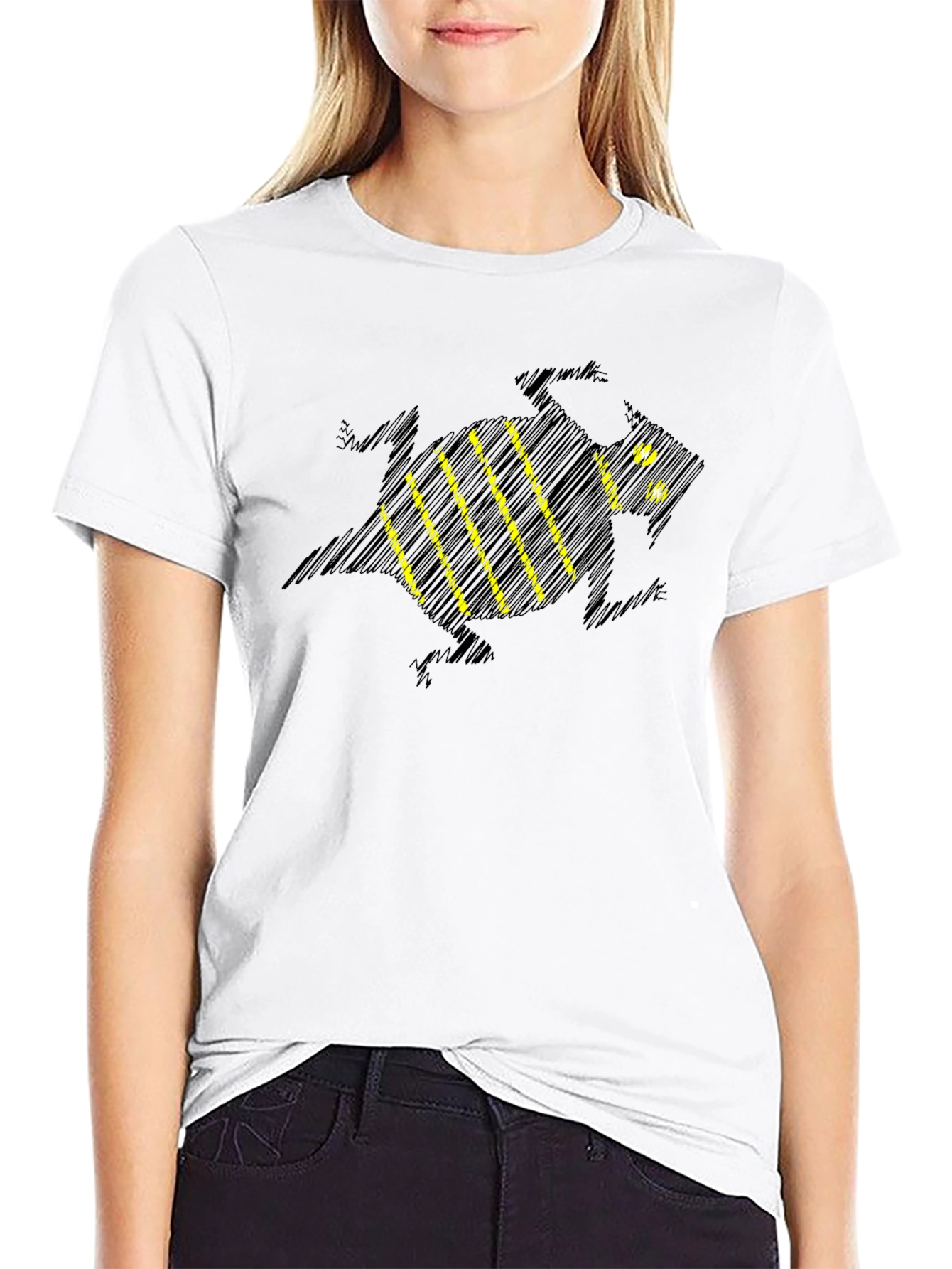Stylish Black T-Shirt with Sketchy Bee Design