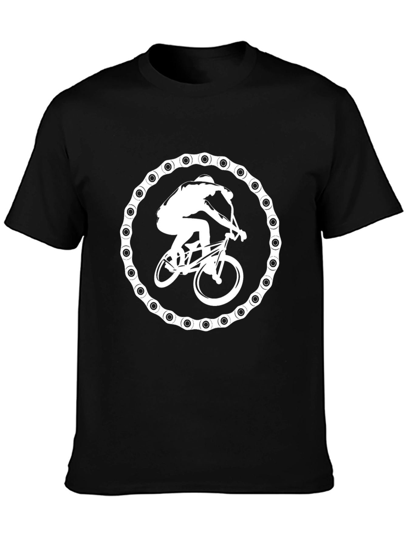 Biker Chain Graphic Tee - Black Cotton T-Shirt