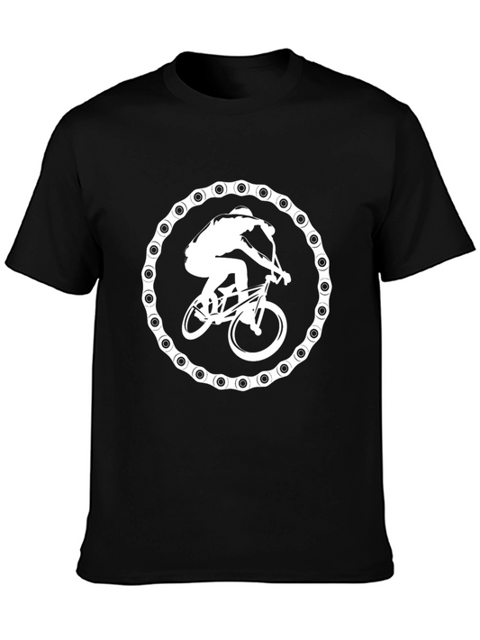 Biker Chain Graphic Tee - Black Cotton T-Shirt