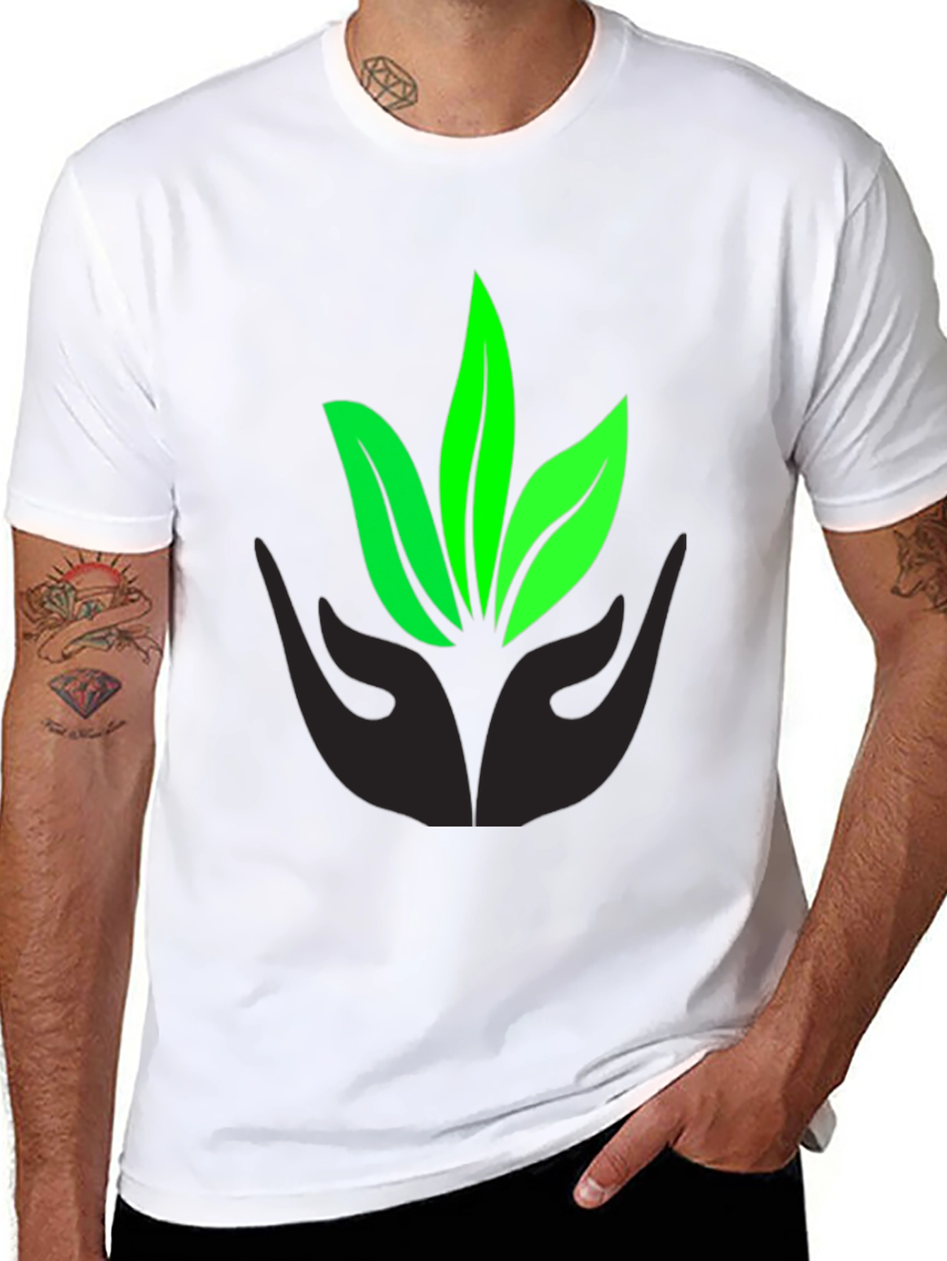 Eco-Friendly Black T-Shirt with Leaf Design